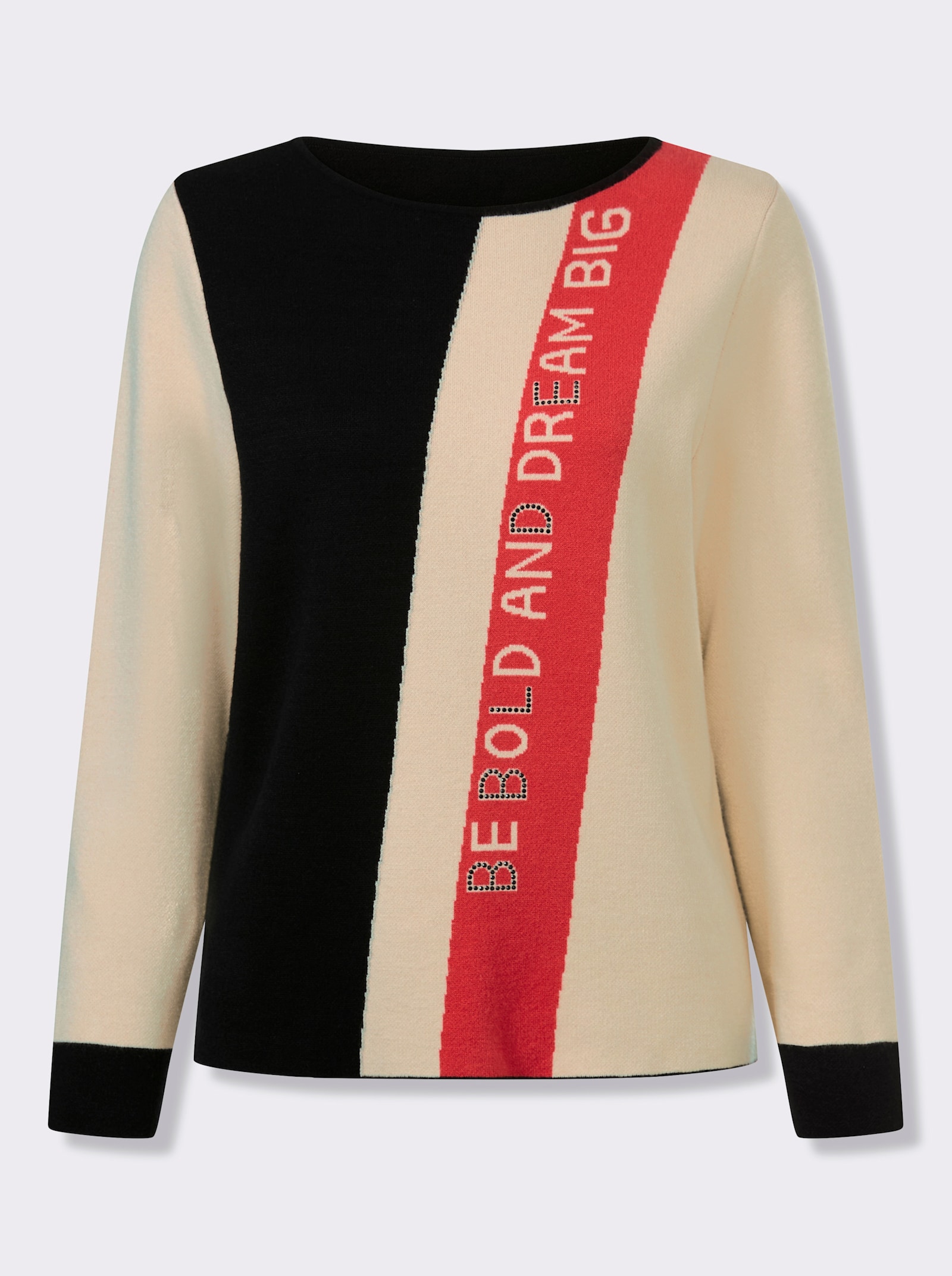 Pull à manches longues avec dos uni - noir-sable à motifs