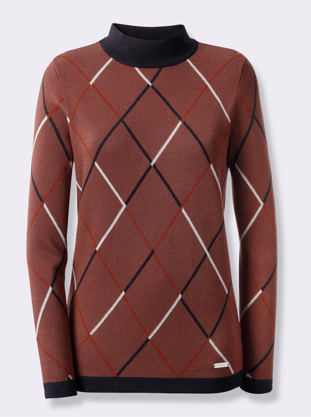 Pullover met lange mouwen - roodbruin/marine gedessineerd