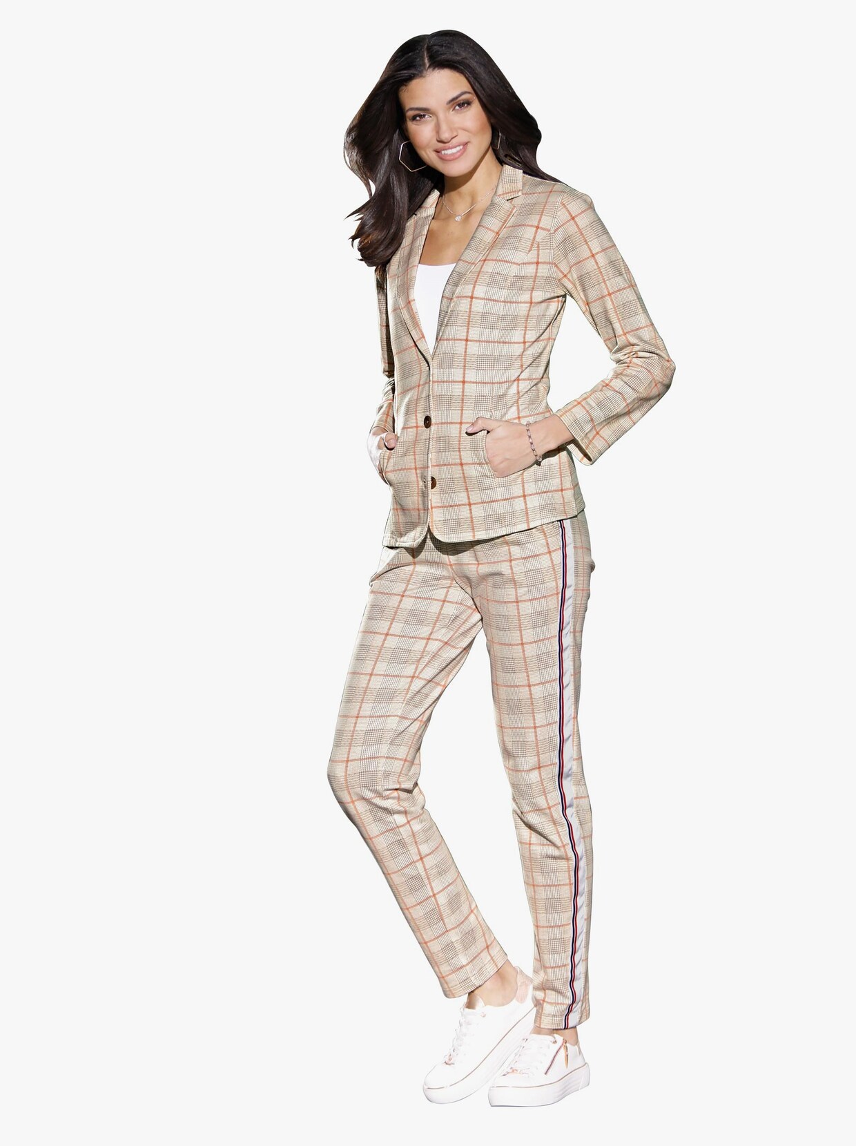 Sweatblazer - ecru-sesam-kariert