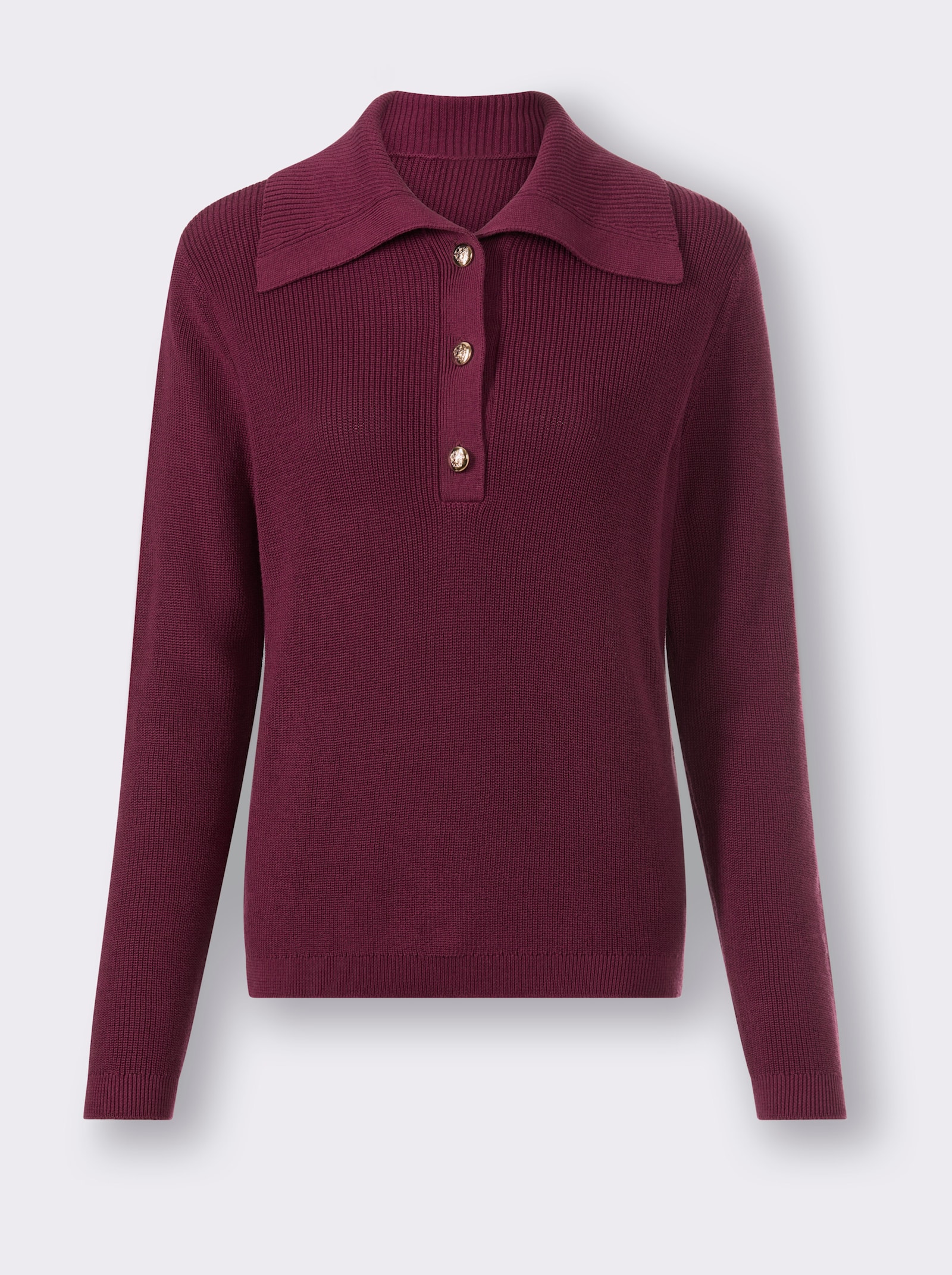 heine Langarm-Pullover mit Umlegekragen - bordeaux