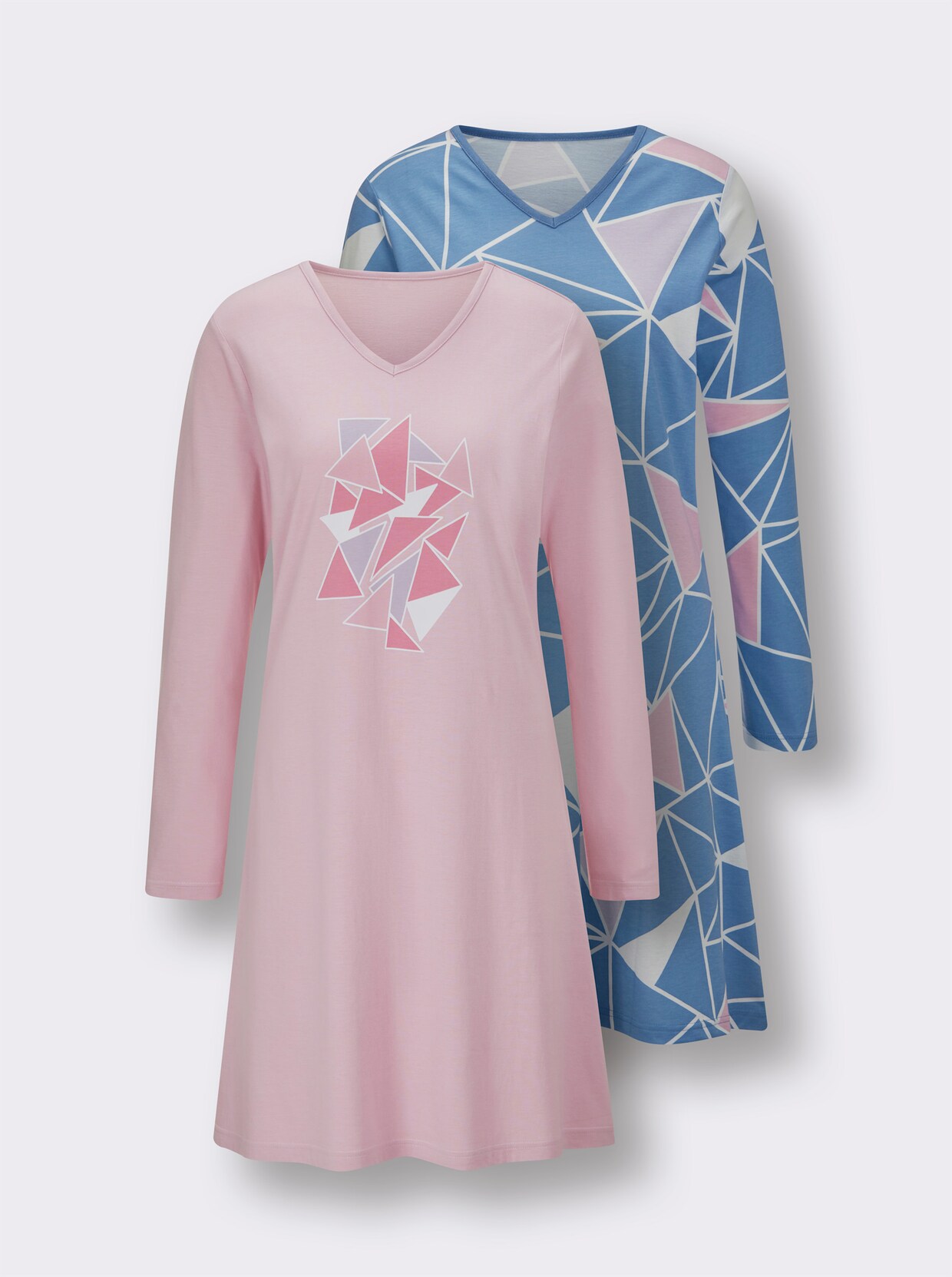 wäschepur Sleepshirts - mittelblau-rosé-bedruckt + flieder