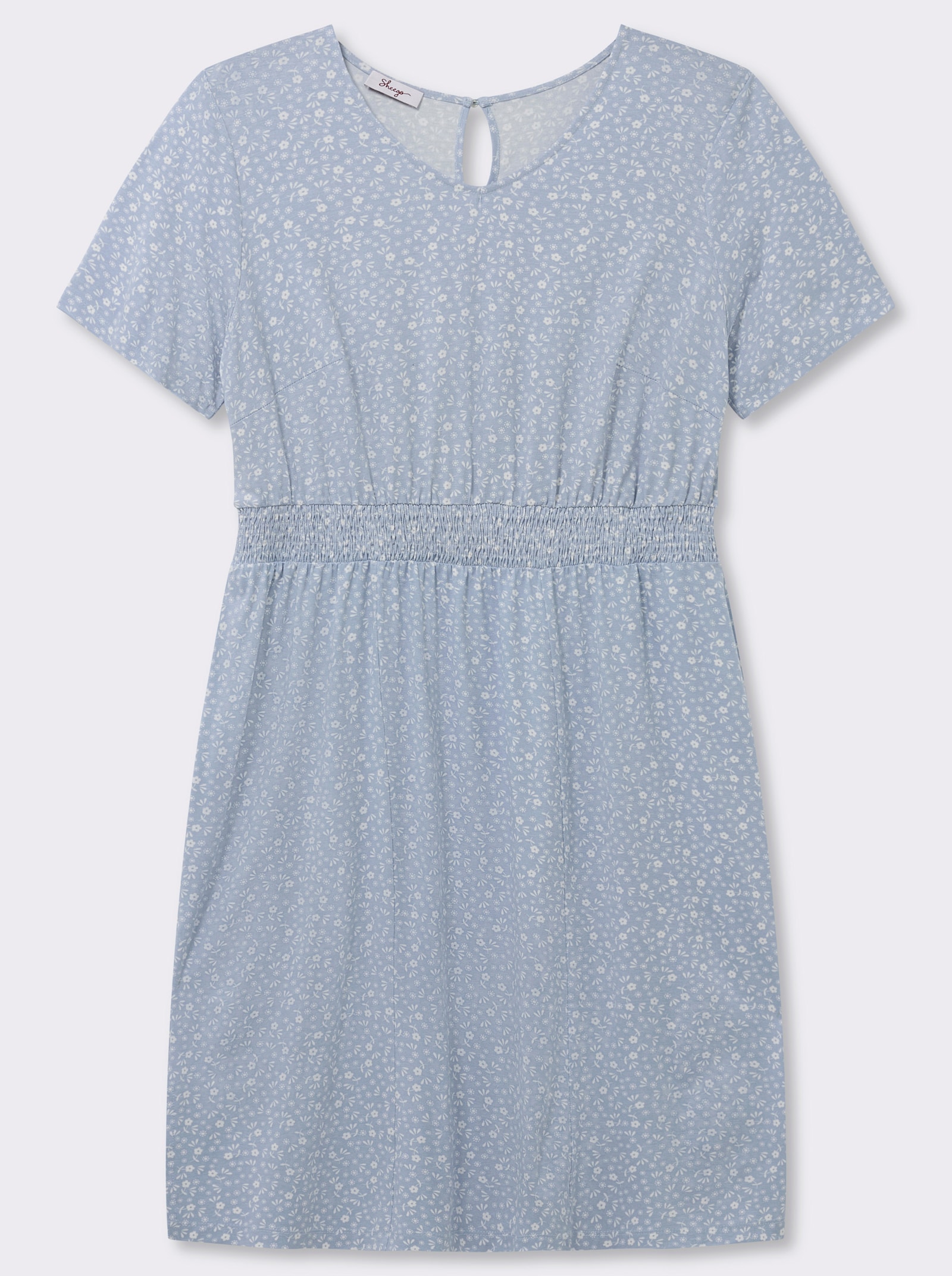sheego Blumenkleid mit Smokbund - bleu-ecru-bedruckt