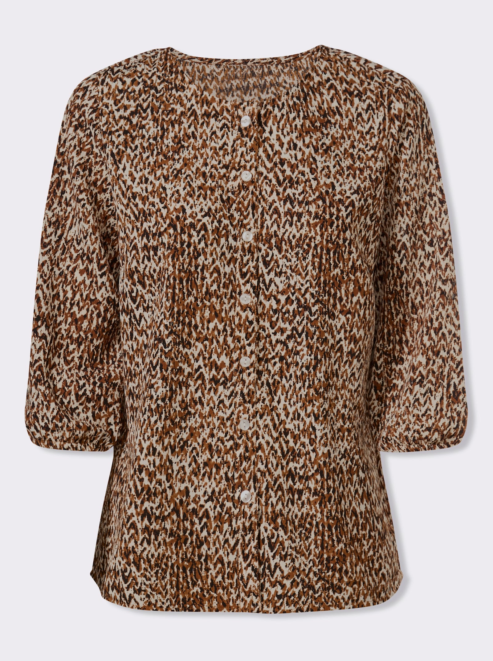 Druckbluse in Crinkle-Qualität - cognac-schwarz-bedruckt