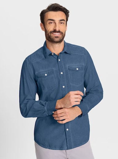 Marco Donati Langarmhemd in Oil-dyed-Waschung - jeansblau