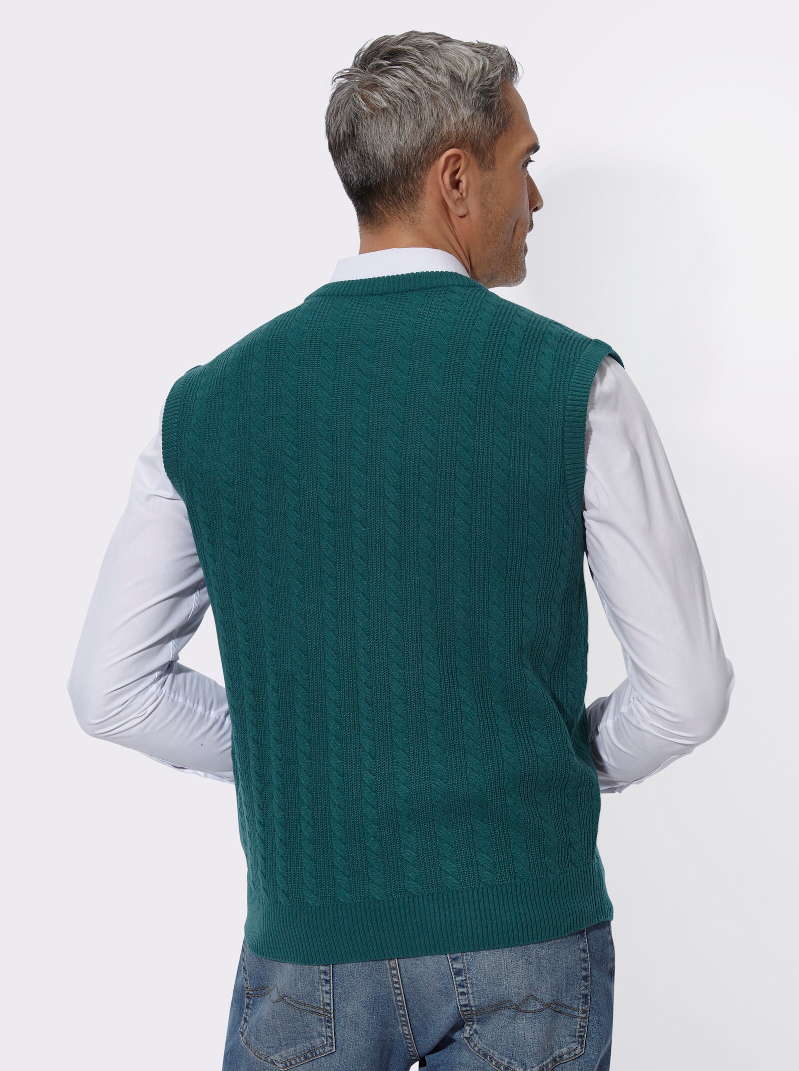 Pullunder mit Zopf- und Strickmuster - petrol