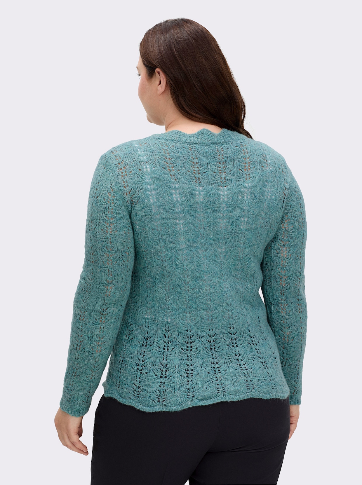Ajourpullover in Wickel-Optik - jade-meliert