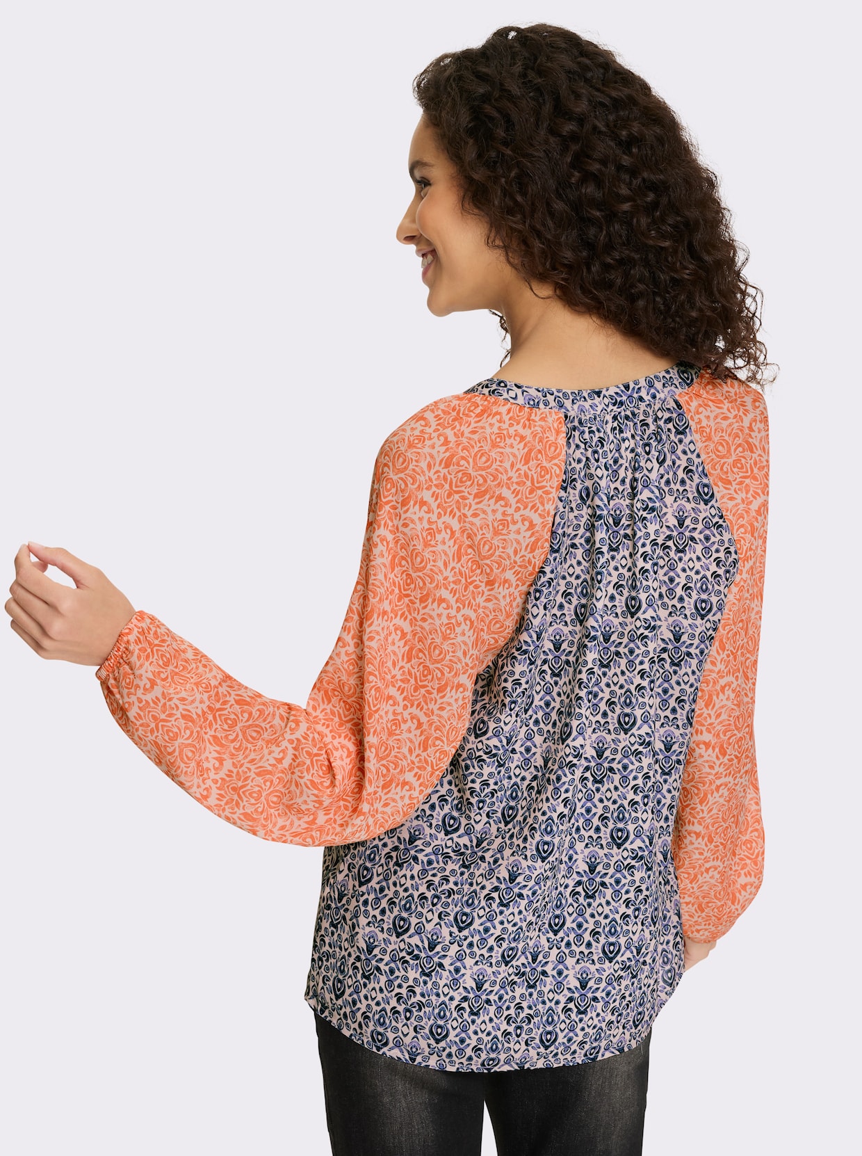 heine Druckbluse - orange-taubenblau-bedruckt