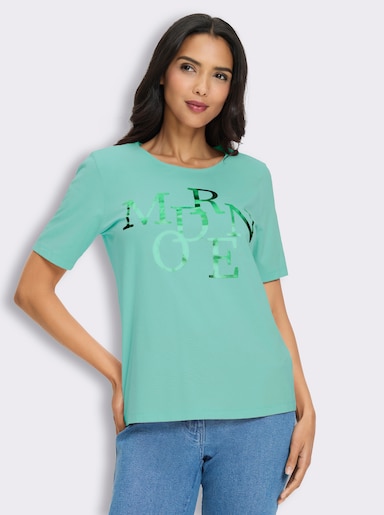 Kurzarmshirt mit Lettering-Folienprint - blaugrün