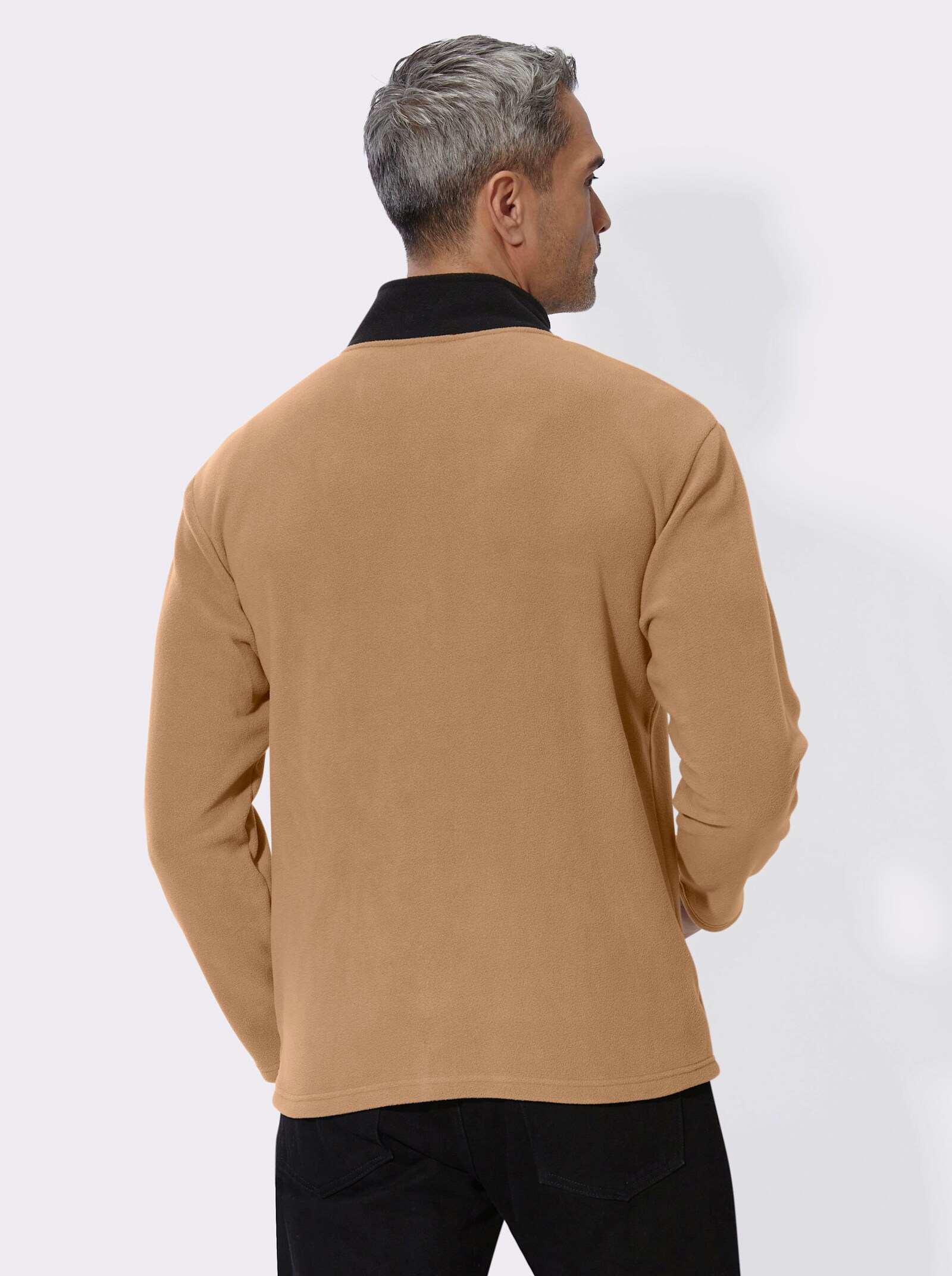 Fleecejacke mit Edelweiß-Stickerei - schwarz-camel