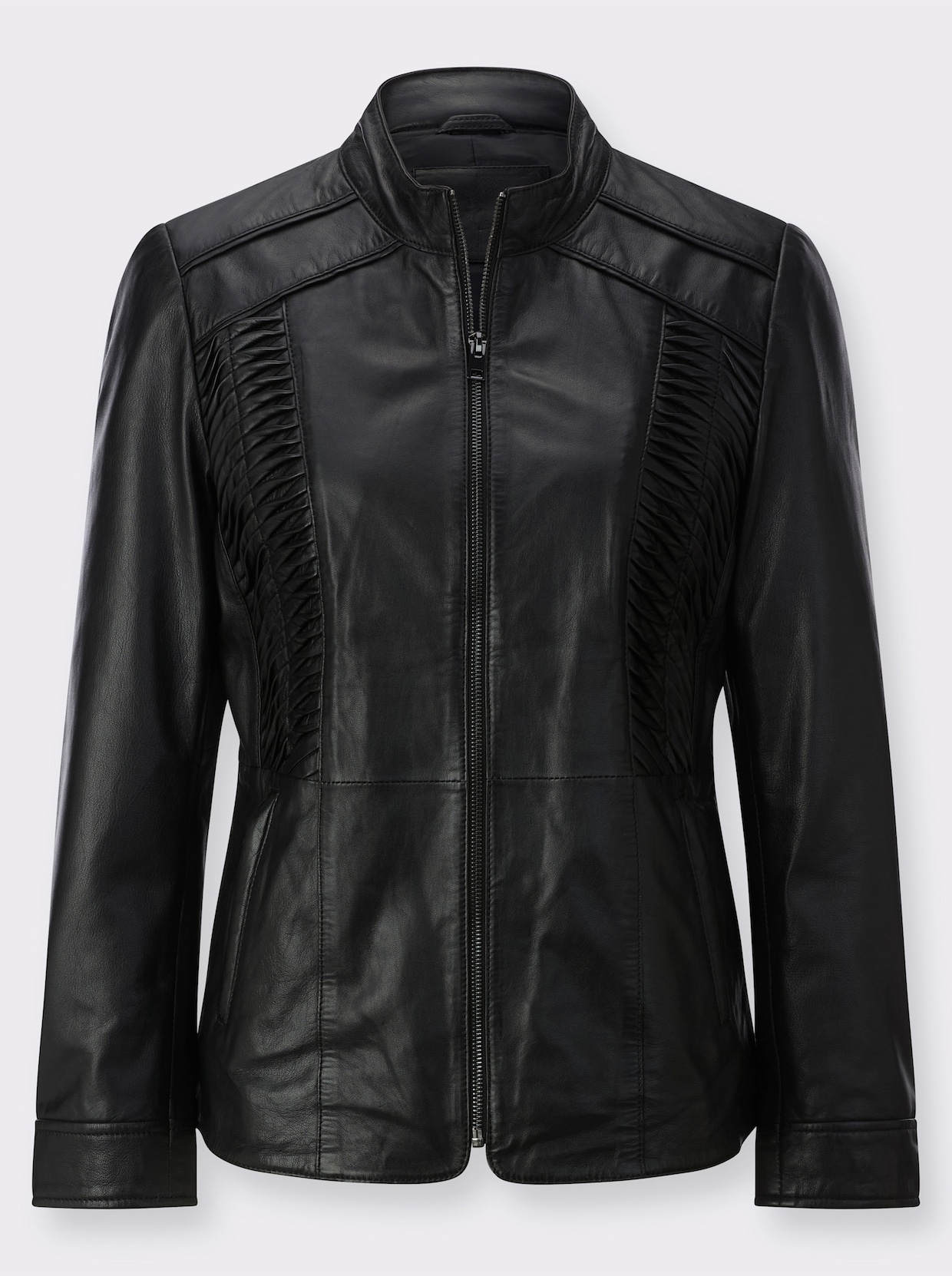 Mainpol Lederblazer mit Smokpartie - schwarz