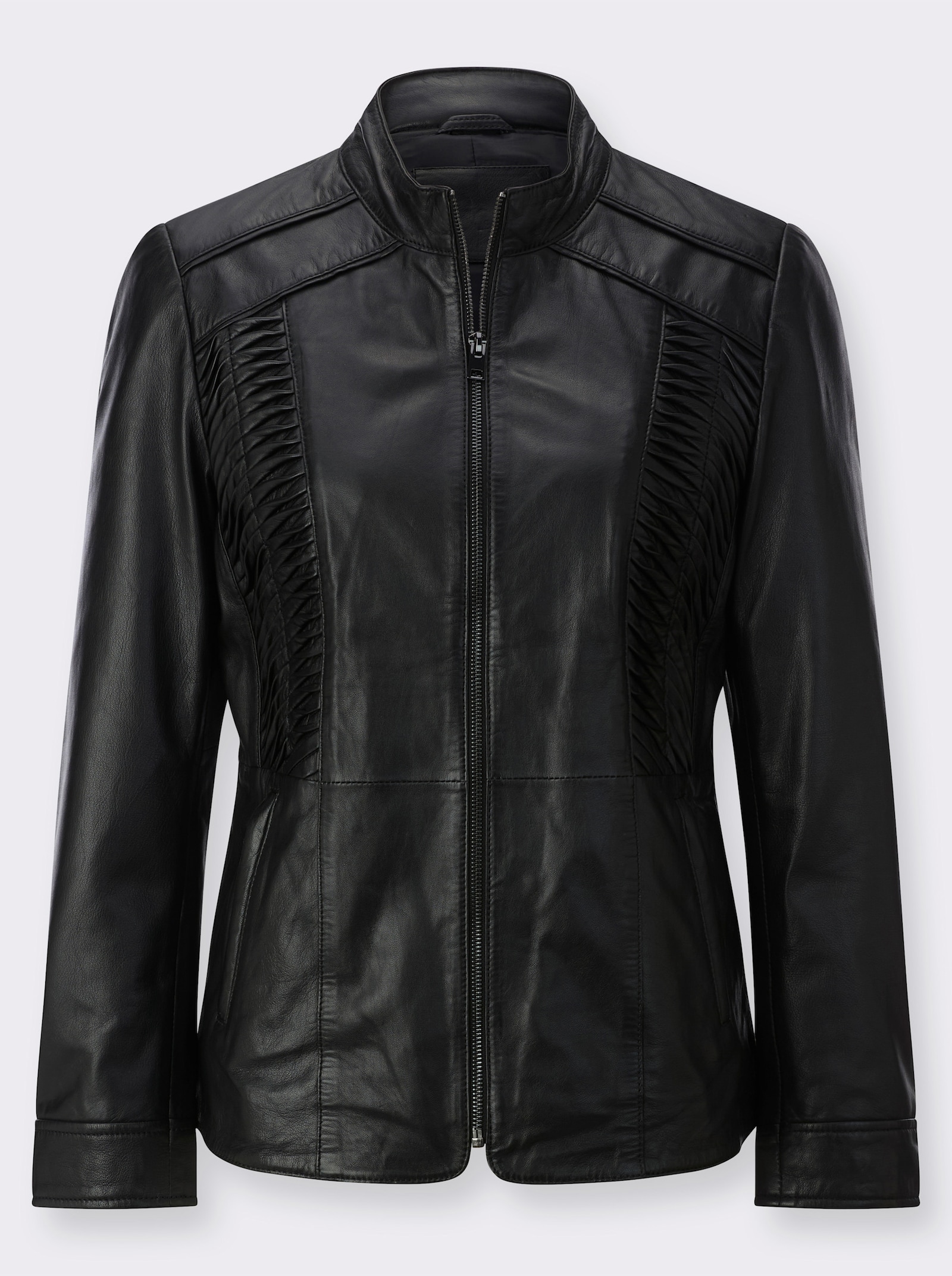 Mainpol Lederblazer mit Smokpartie - schwarz