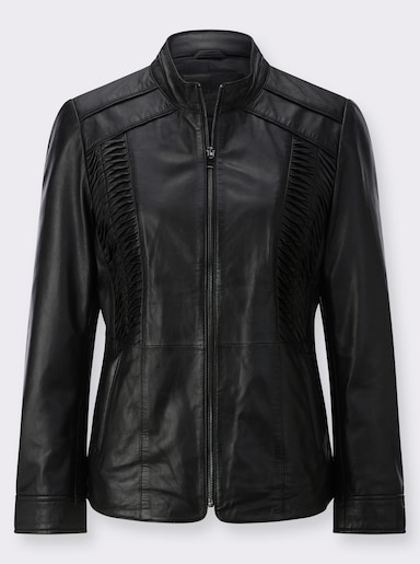 Mainpol Lederblazer mit Smokpartie - schwarz