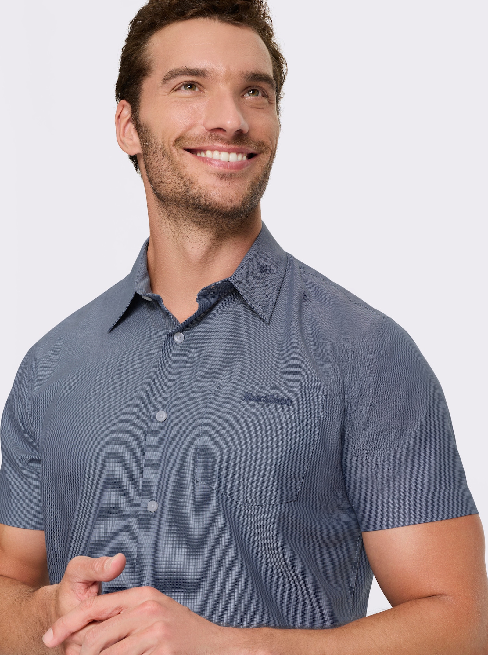 Marco Donati Kurzarmhemd mit Fleckschutz-Ausrüstung - rauchblau-meliert