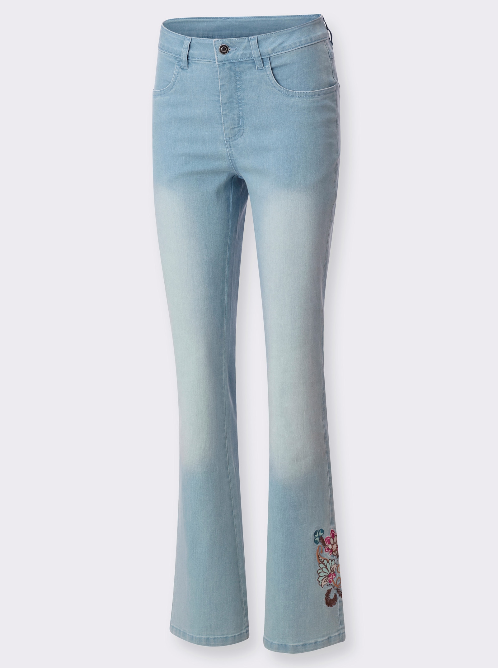Bootcut-Jeans mit Stickereimotiv am Bein - blue-bleached