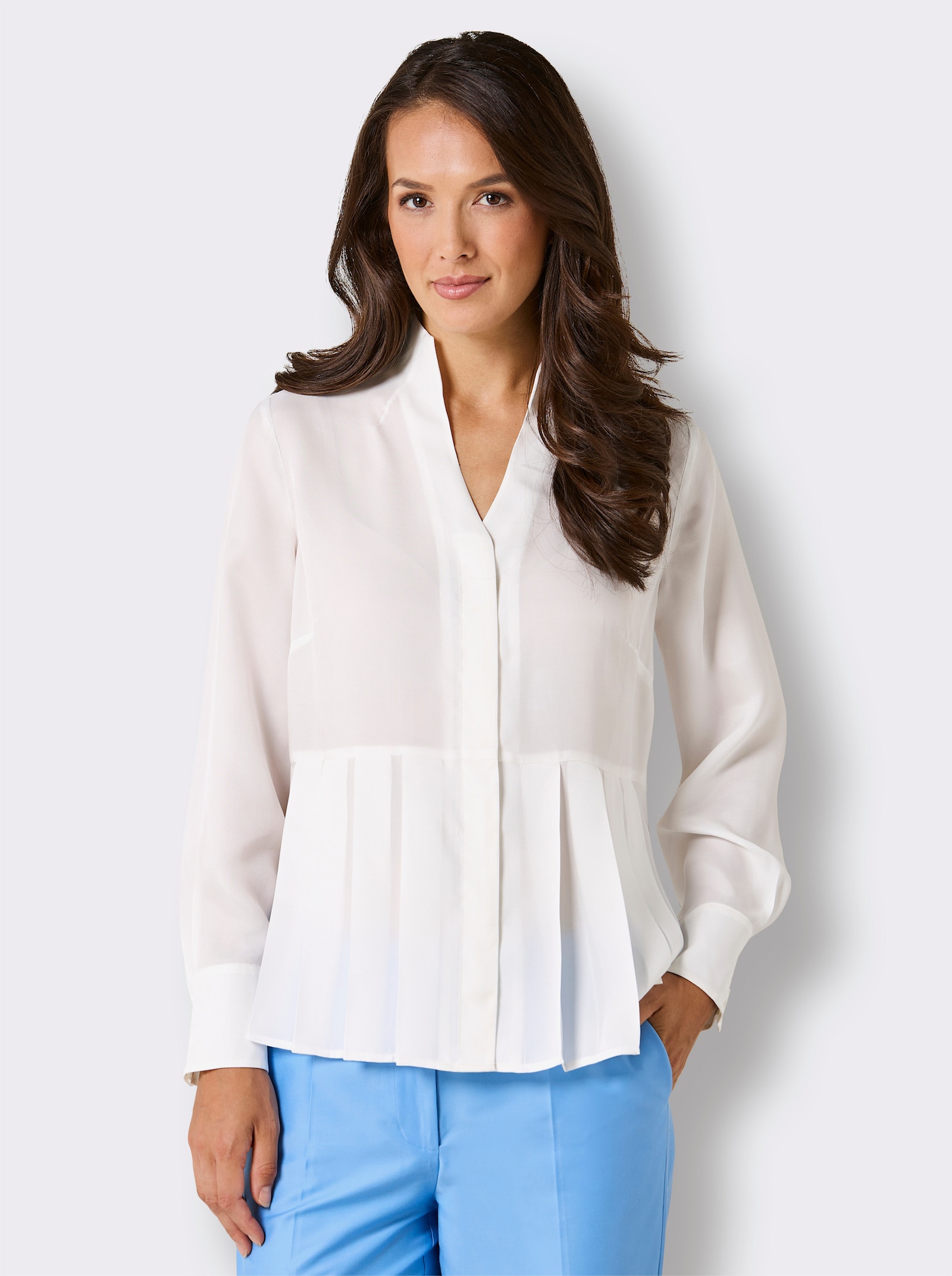 CREATION L PREMIUM Bluse mit Stehkragen und 30% Seiden-Anteil - ecru