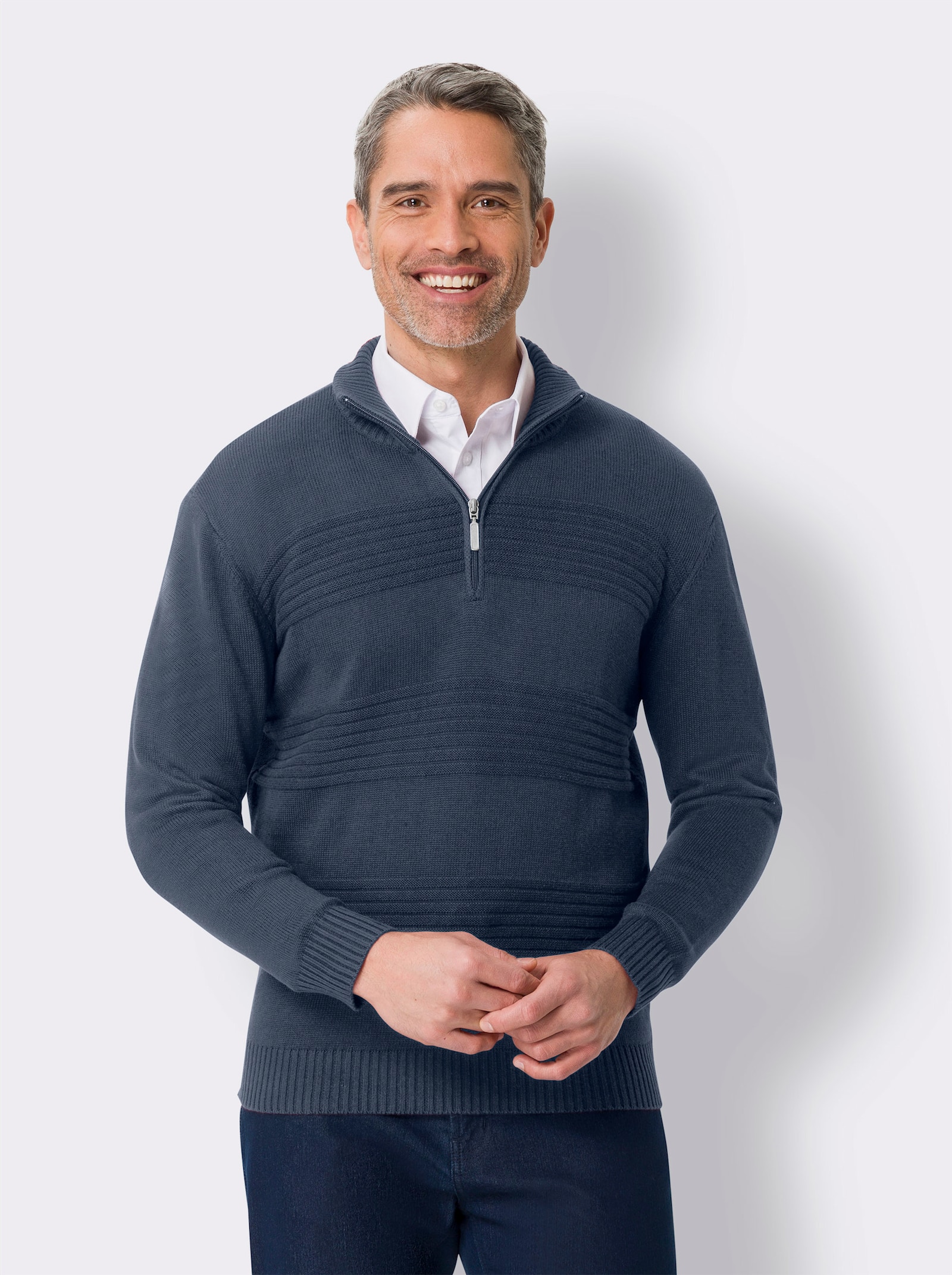 Pullover met lange mouwen en ribtricotpatroon - rookblauw