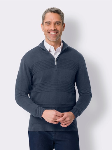 Langarm-Pullover mit Rippenstrickmuster - rauchblau