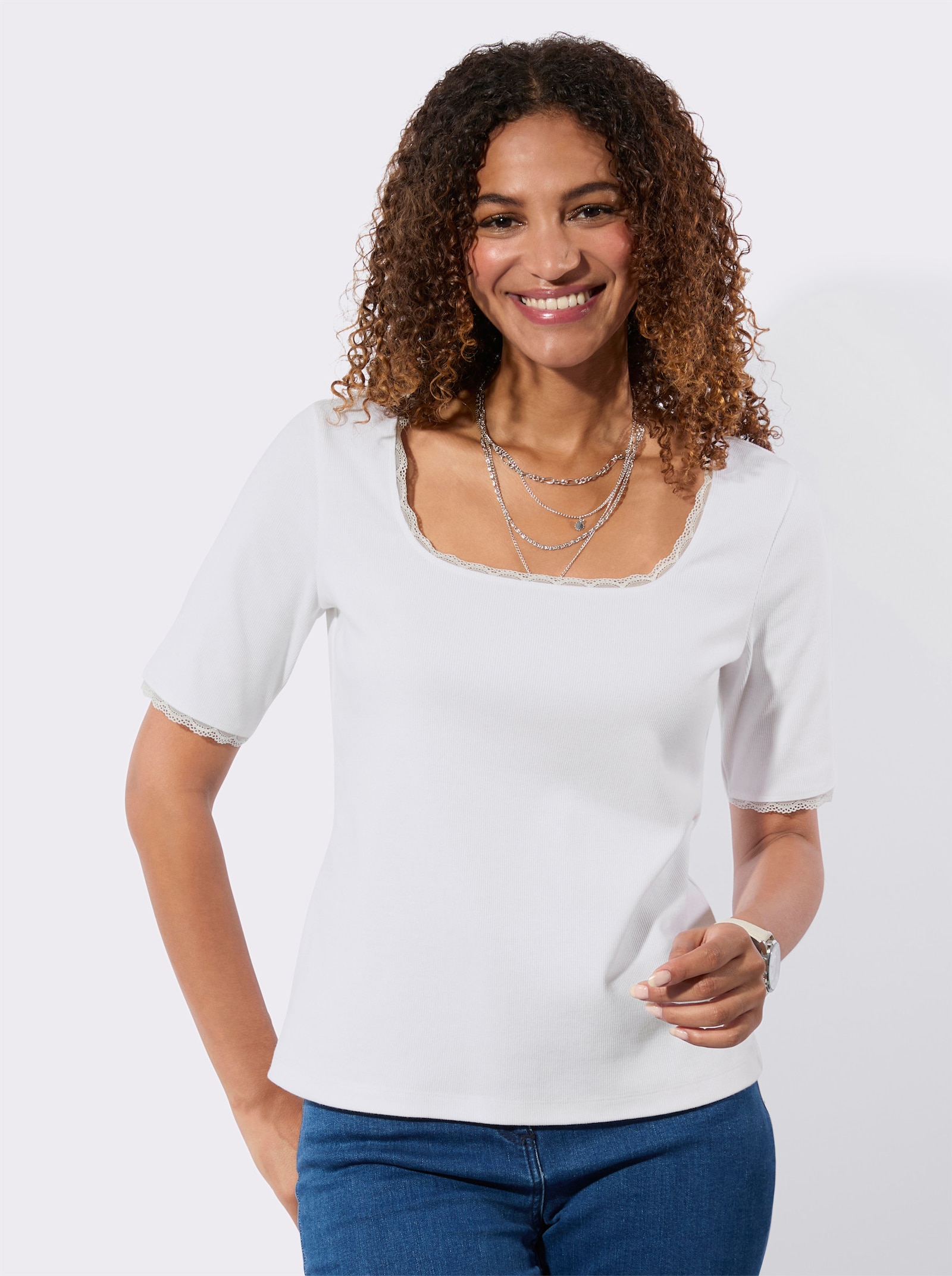 Spitzenshirt Mit Karree-Ausschnitt - ecru