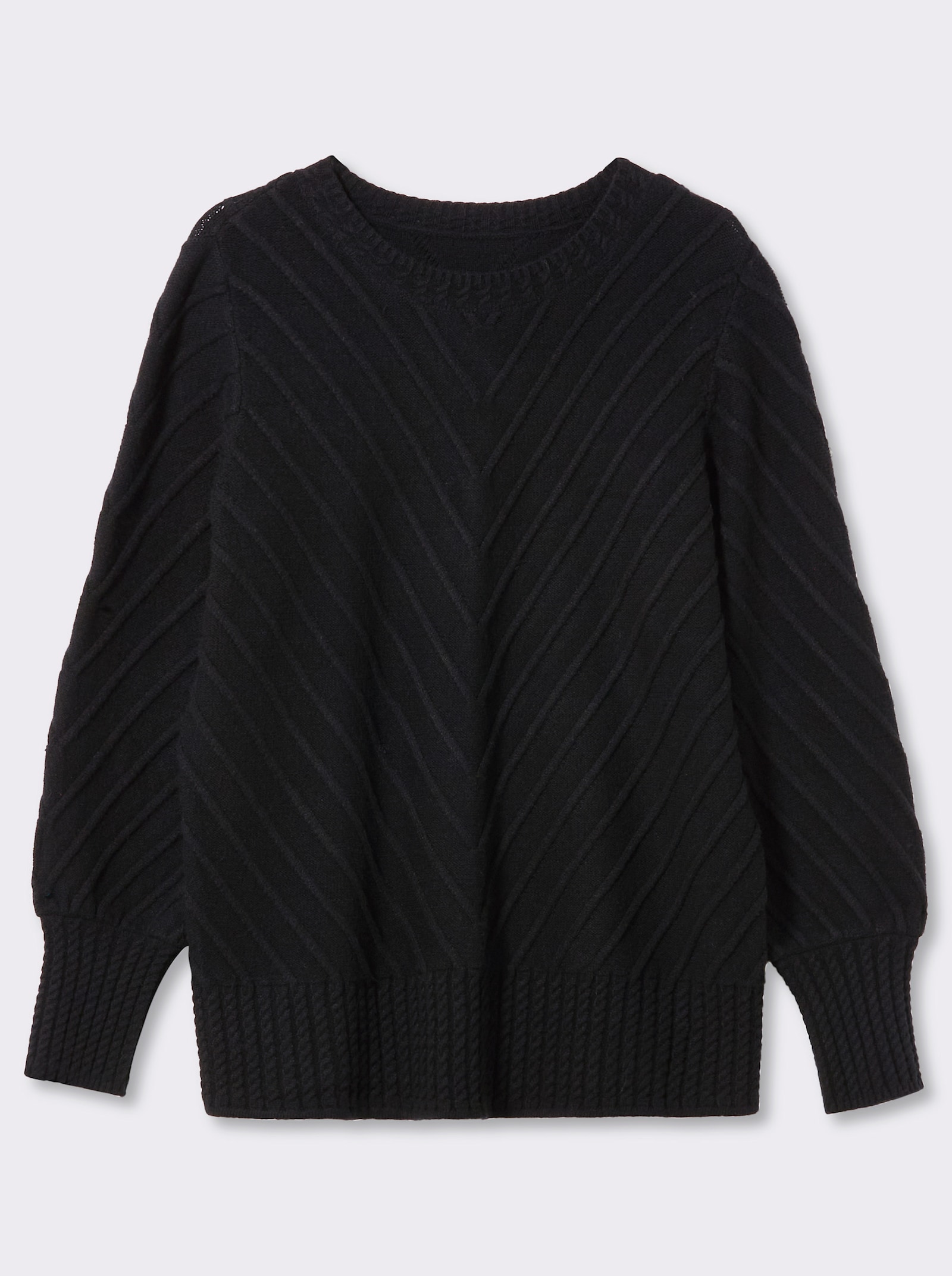 sheego by Joe Browns Langarm-Pullover mit V-Struktur - schwarz