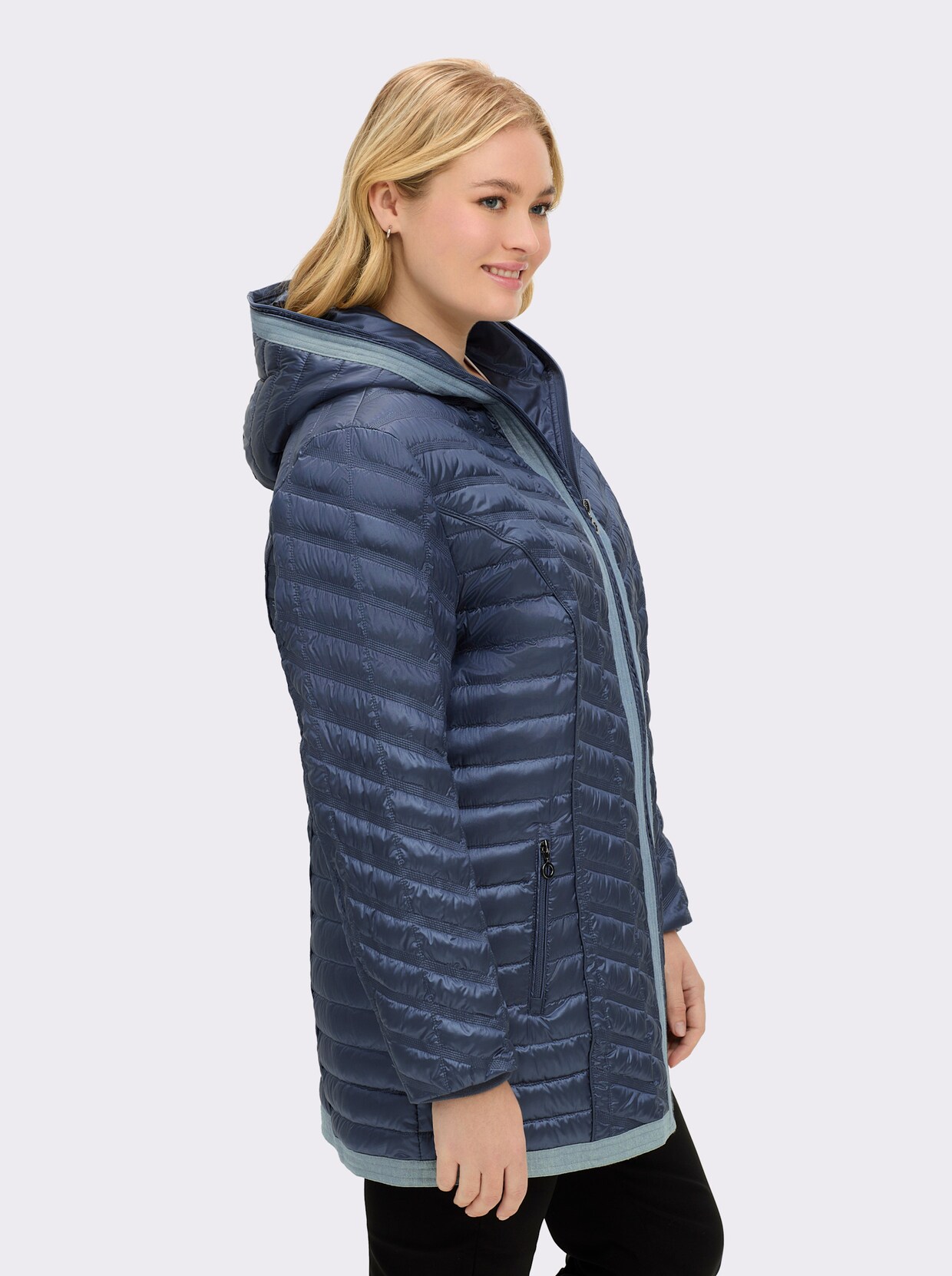 Steppjacke mit Details in Jeans-Optik - rauchblau