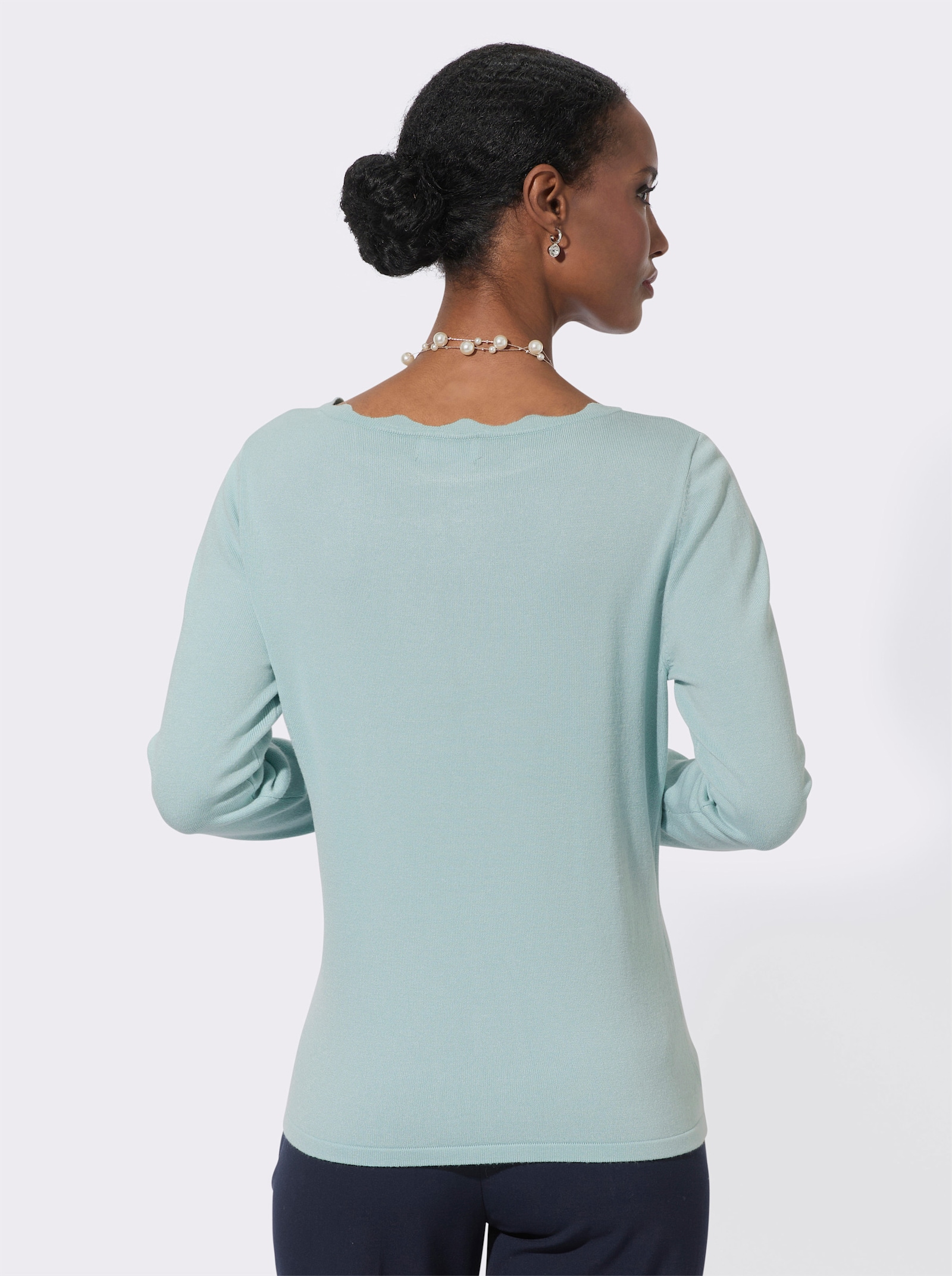 Feinstrickpullover mit besticktem Chiffon-Einsatz - mint