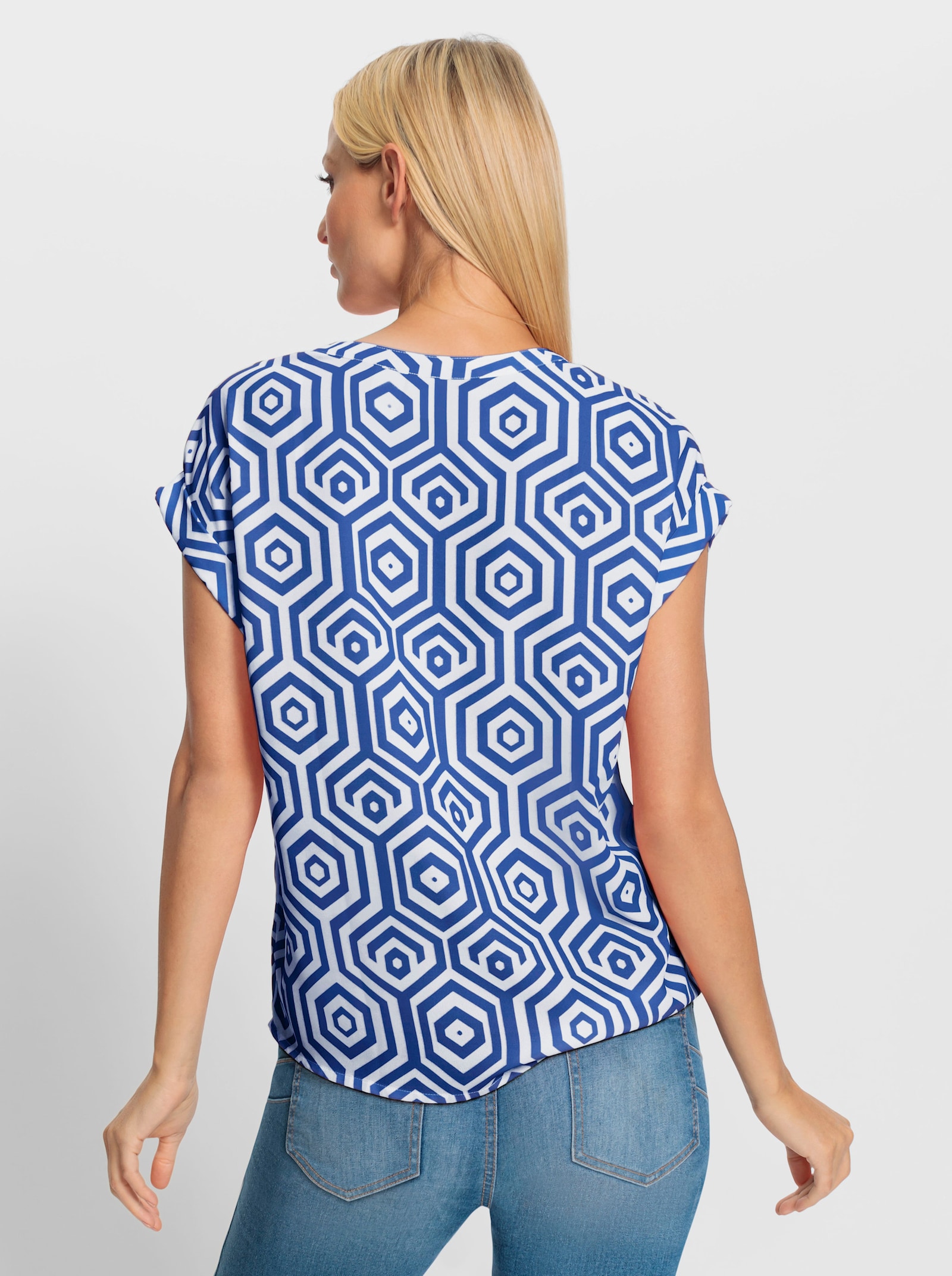 heine Druckbluse mit Grafikdessin - royalblau-weiß-bedruckt