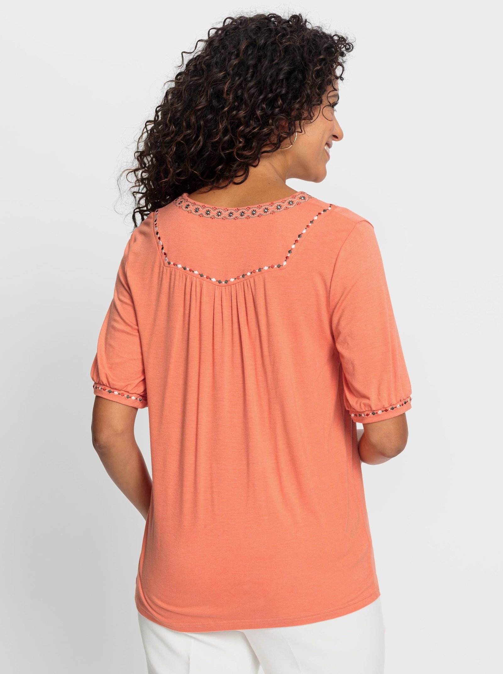 Shirt met korte mouwen en borduursel - papaya