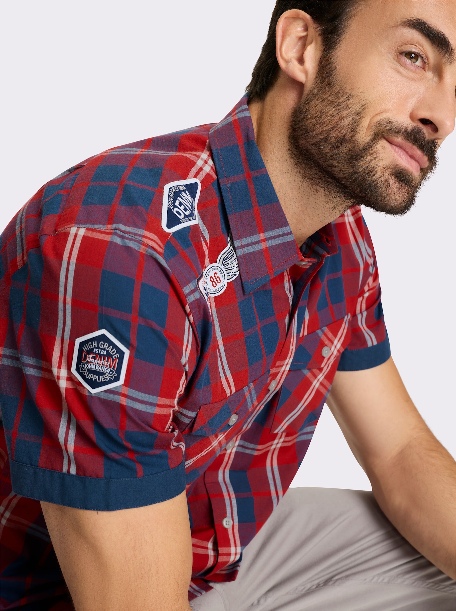 Catamaran Kurzarmhemd mit dekorativen Patches - dunkelblau-rot-kariert