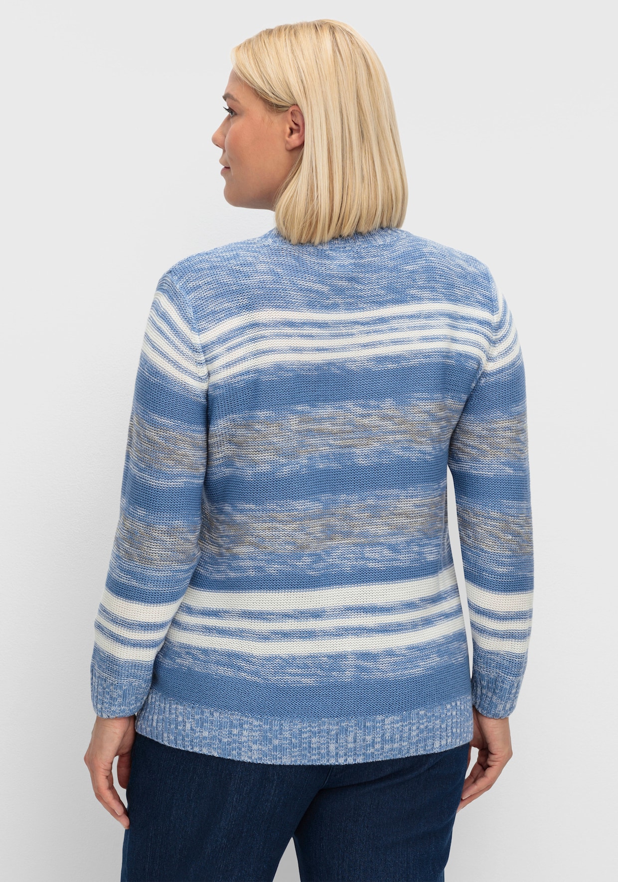 Stehkragenpullover mit Streifen-Muster - blau-meliert