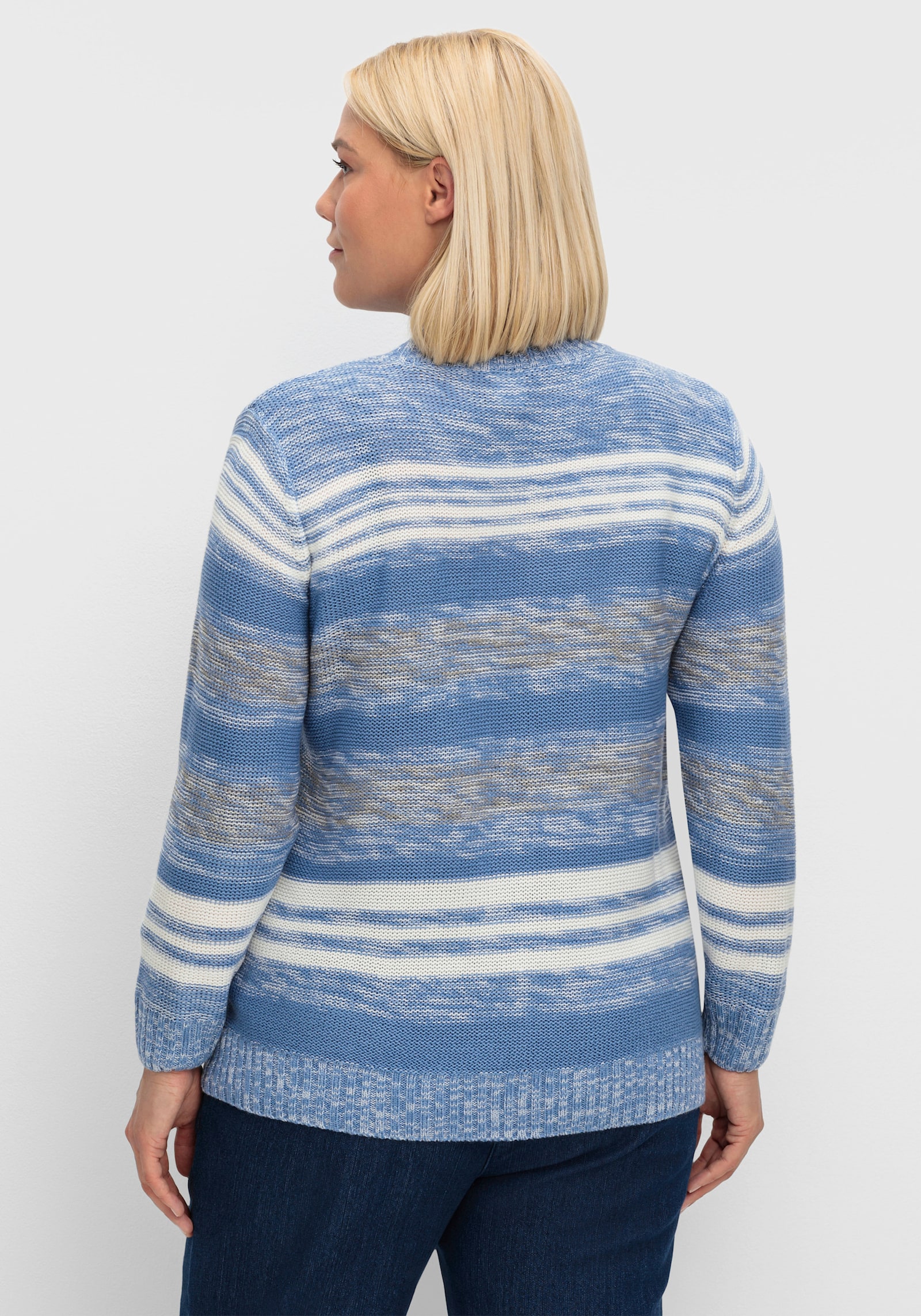 Stehkragenpullover mit Streifen-Muster - blau-meliert