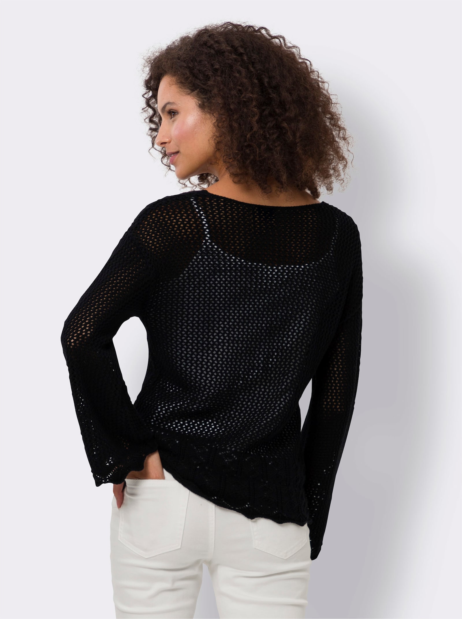 heine Ajourpullover mit leicht ausgestelltem Ärmel - schwarz