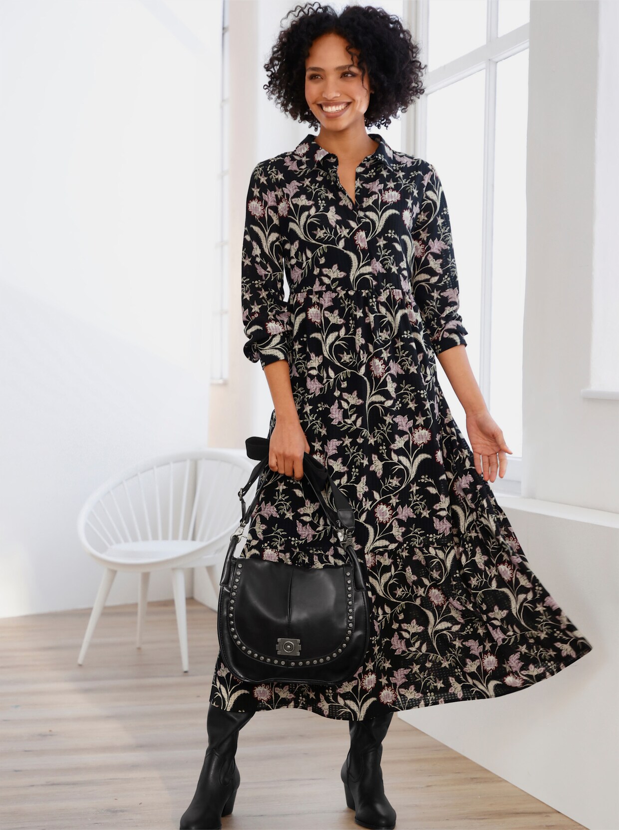 heine Druck-Kleid - schwarz-bedruckt