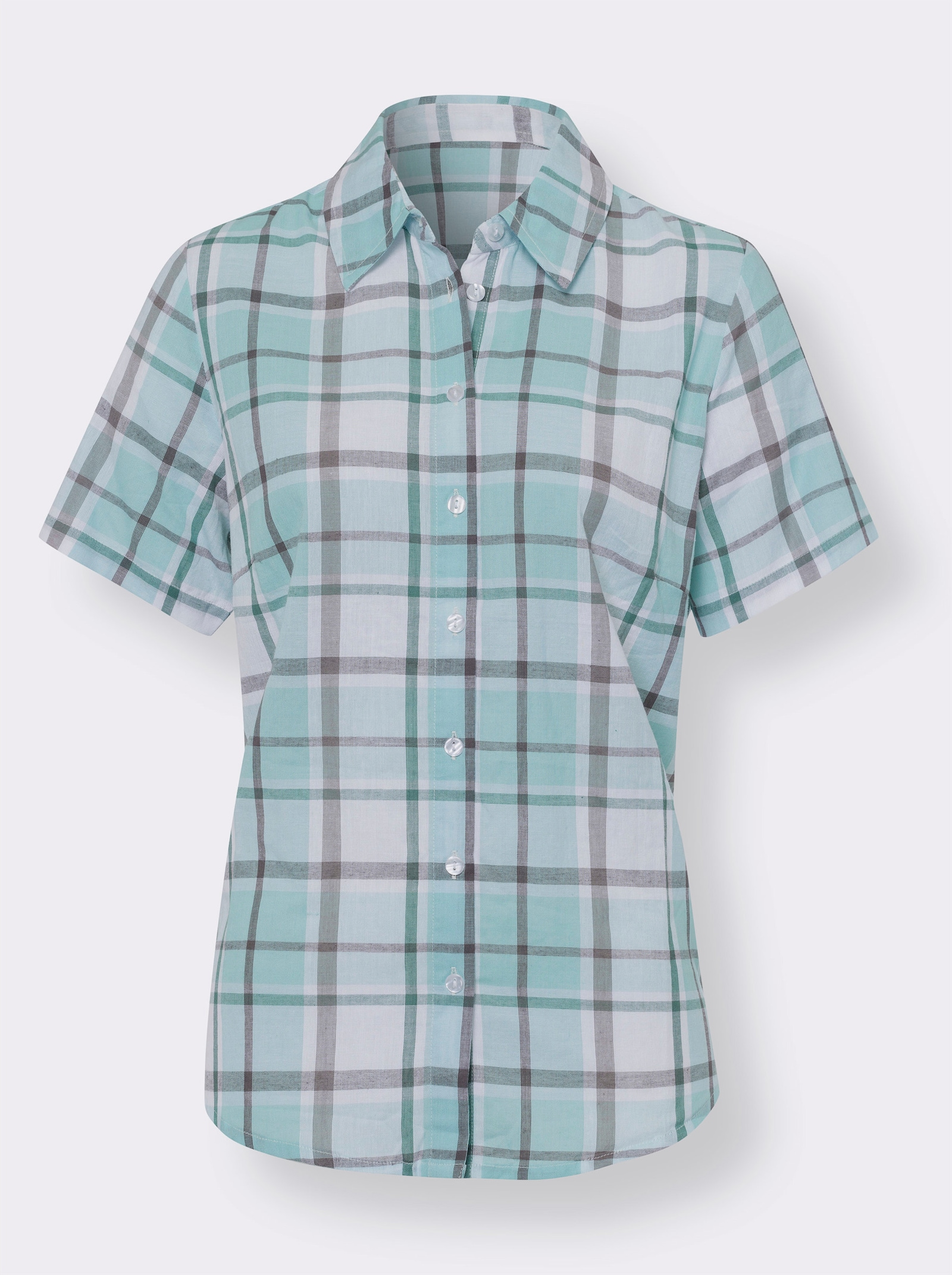 Karobluse mit Hemdkragen - mint-grau-kariert