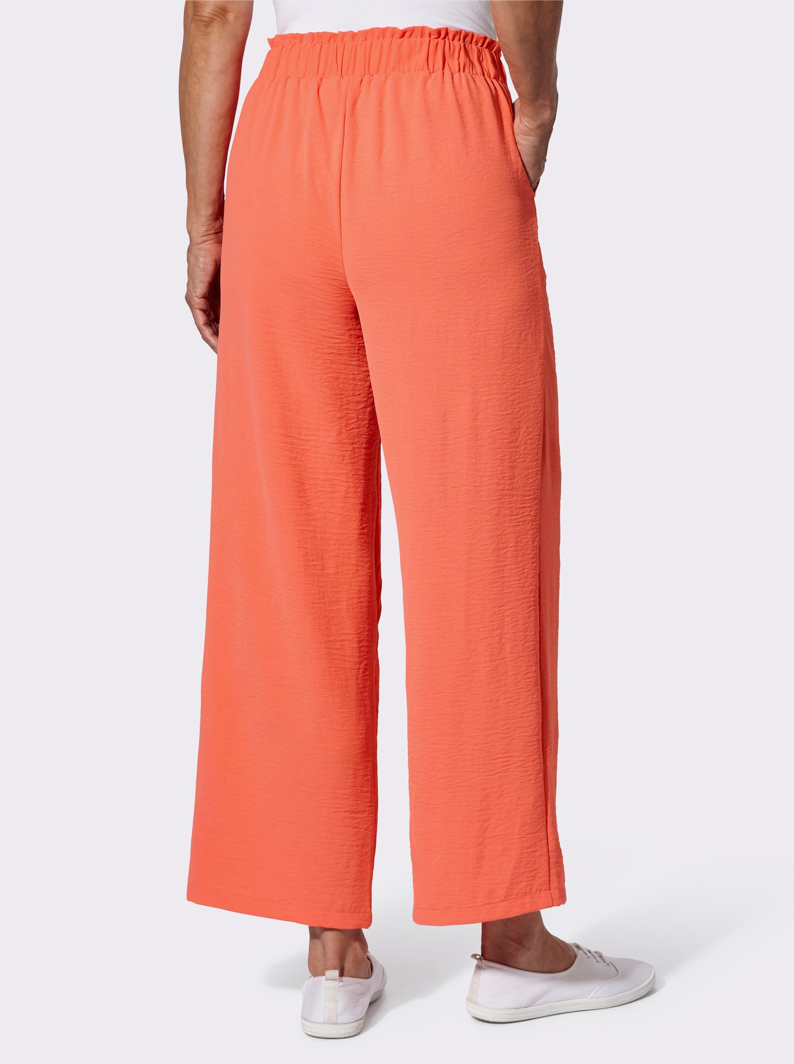 Comfortbroek in linnenlook, wijd model - koraal