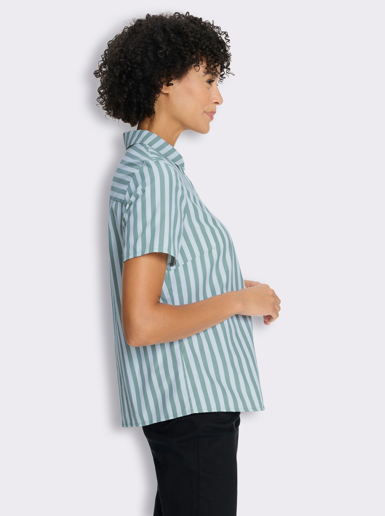 Kurzarm-Bluse mit Längsstreifen - kalkmint-gestreift