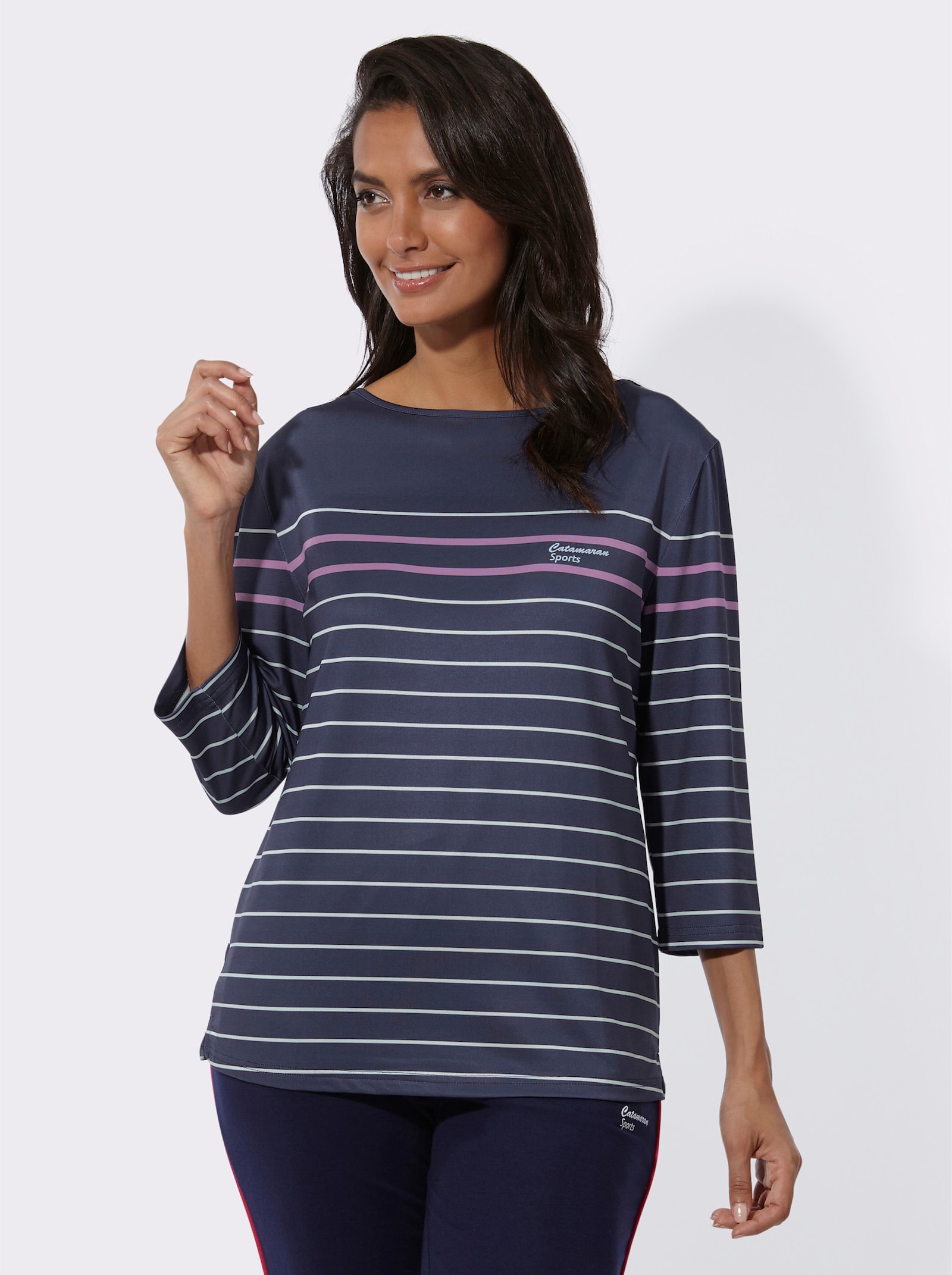 Catamaran Sports Freizeitshirt mit Streifenmuster - marine-weiß-gestreift