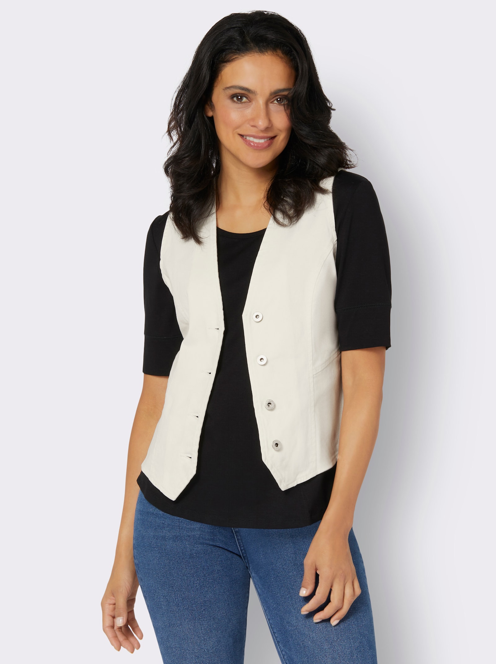 Jeansweste mit tailliertem Schnitt - ecru