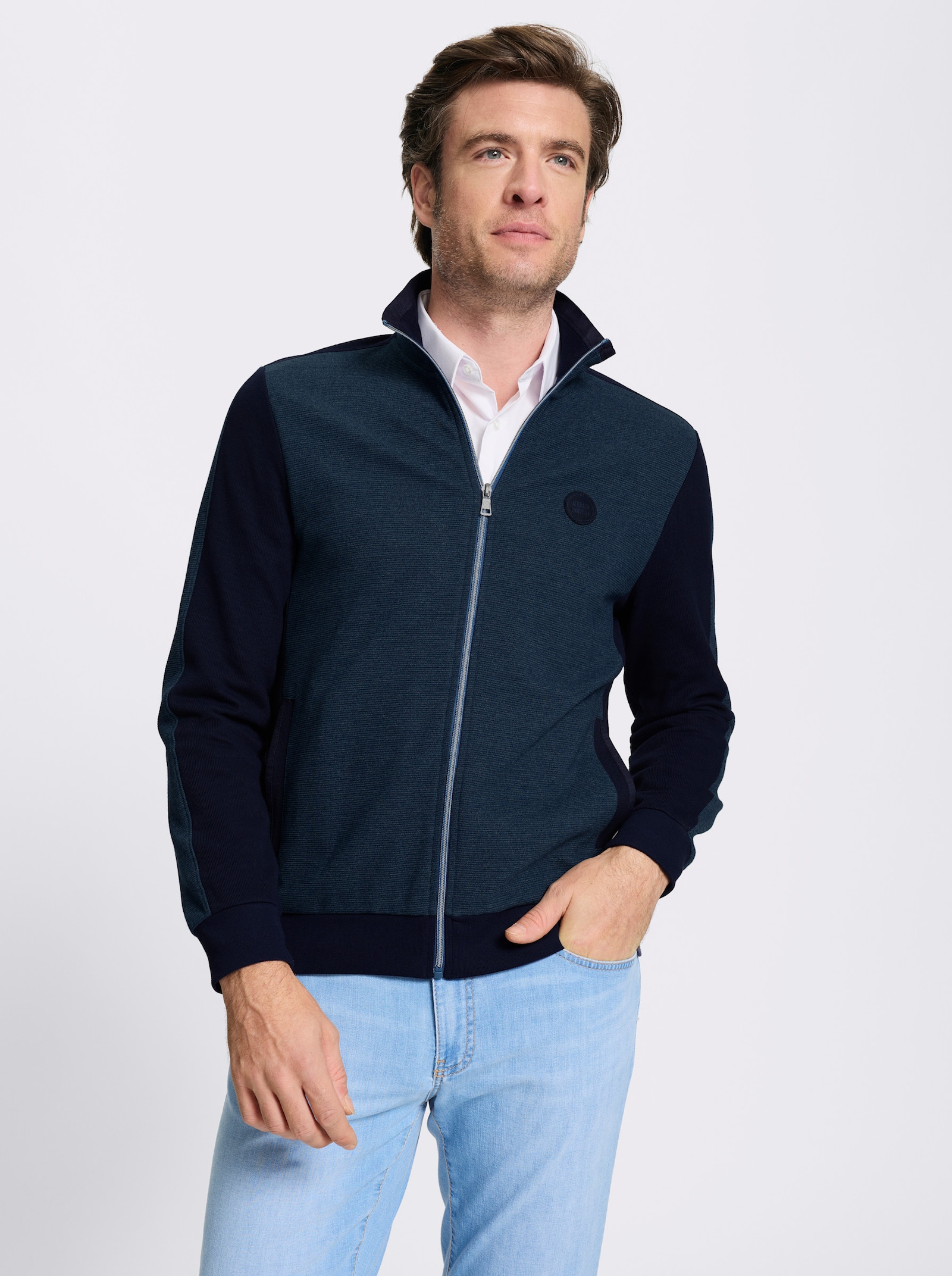 Marco Donati Sweatjacke mit seitlichen Taschen - dunkelblau-meliert