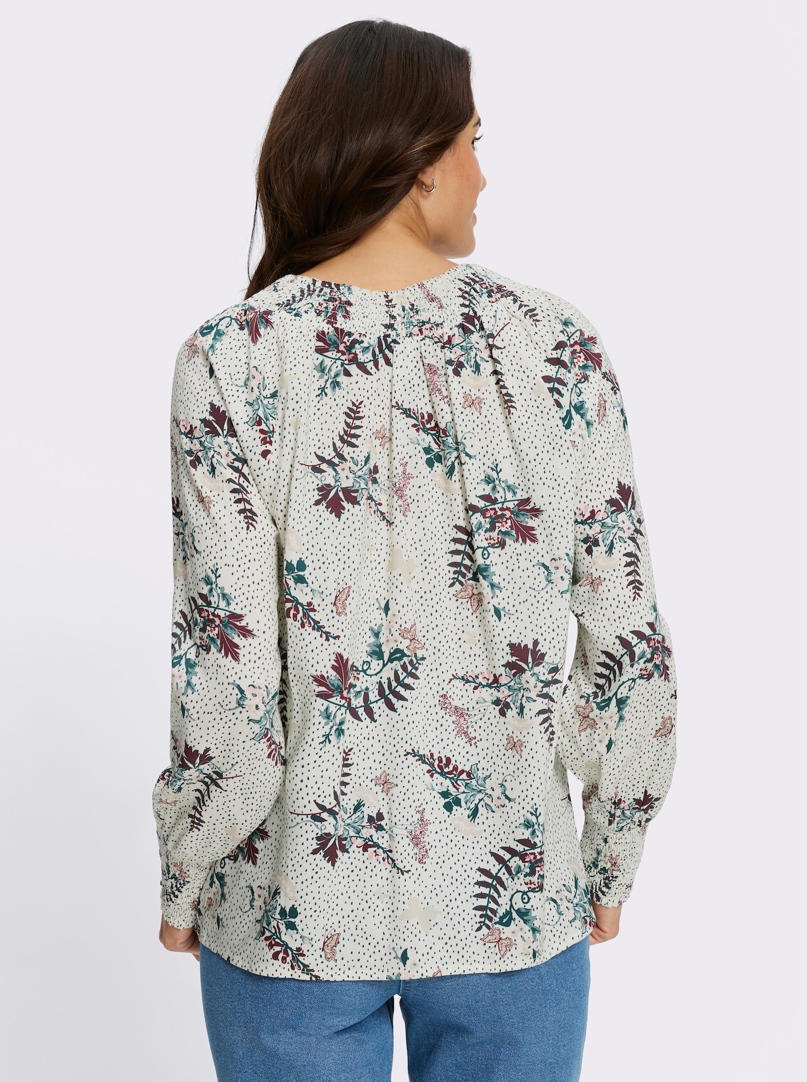 Druckbluse - champagner-hortensie-bedruckt