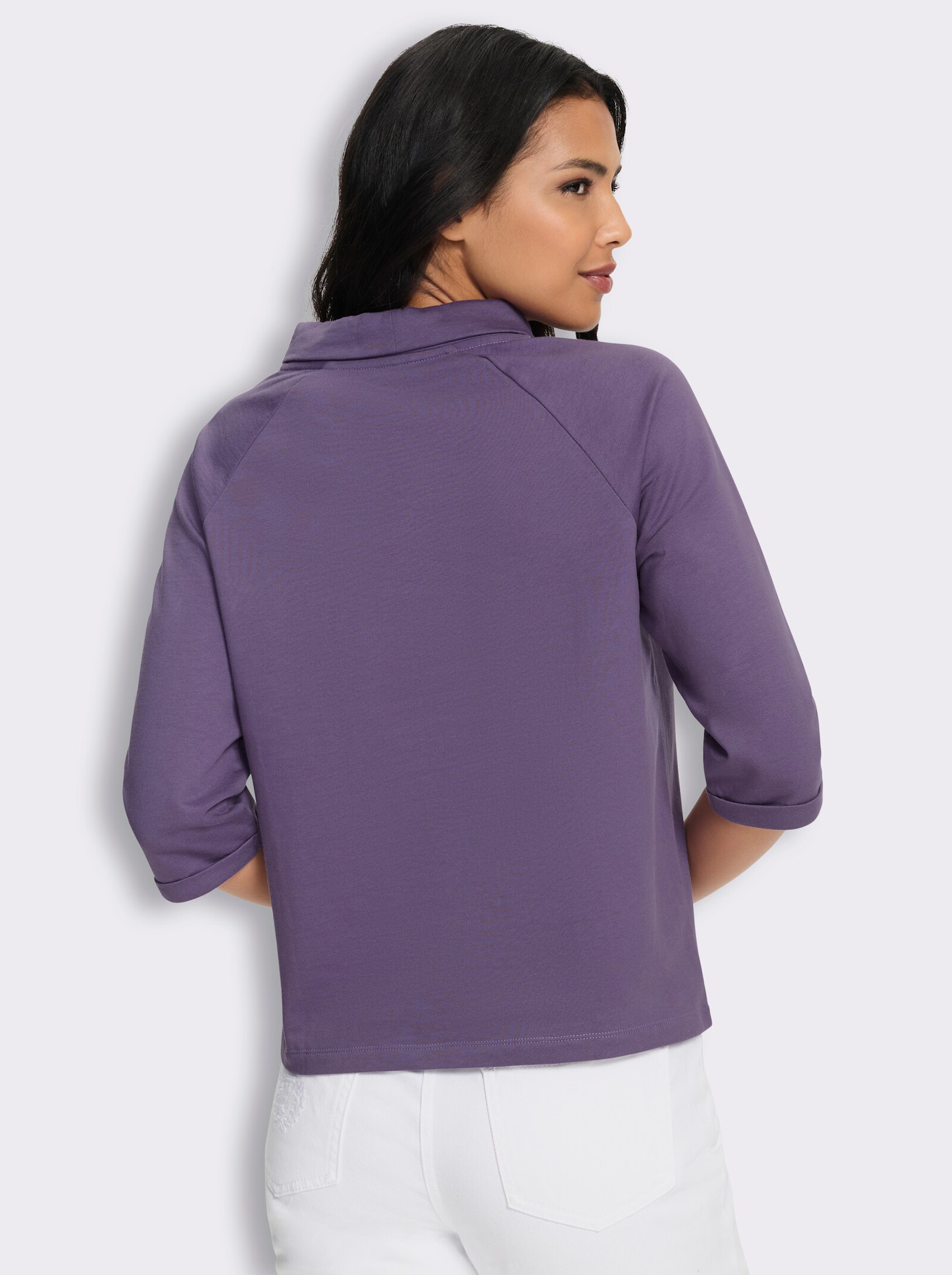 3/4-Arm-Shirt mit halsfernem Stehkragen - feige