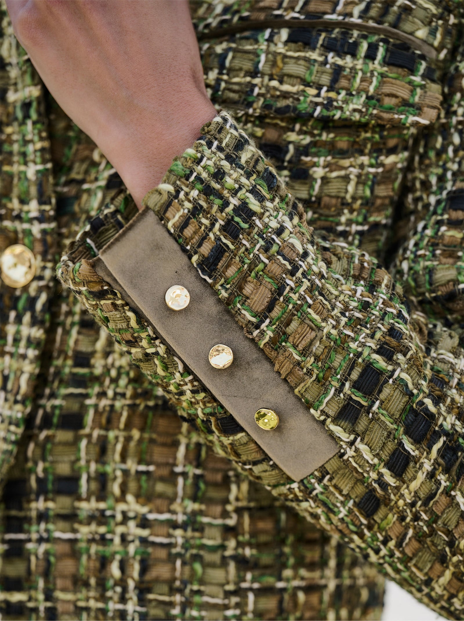 heine Blazer mit Samt-Details - schwarz-oliv-gemustert