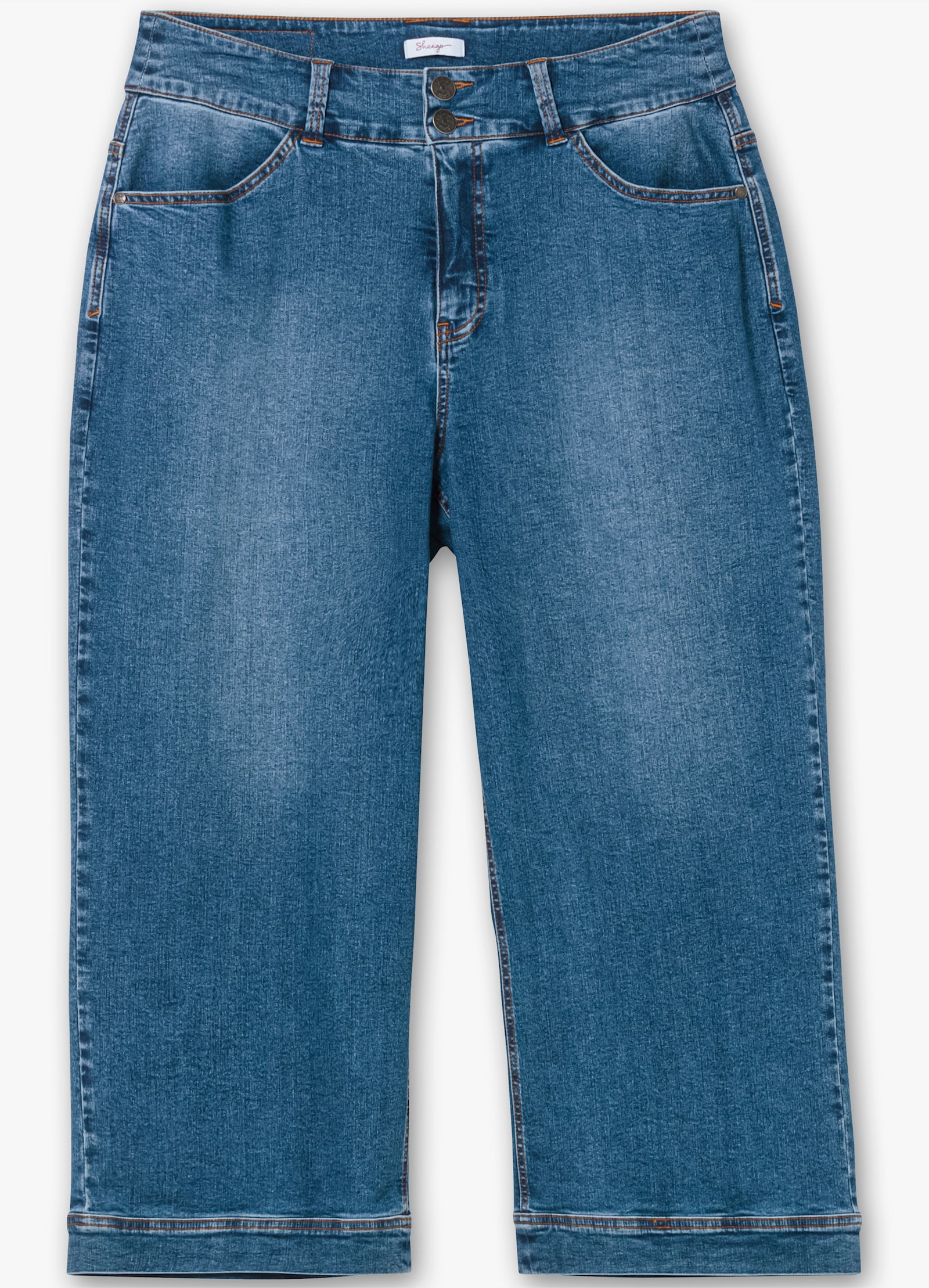 sheego 7/8-jeans met brede zoom - blue denim