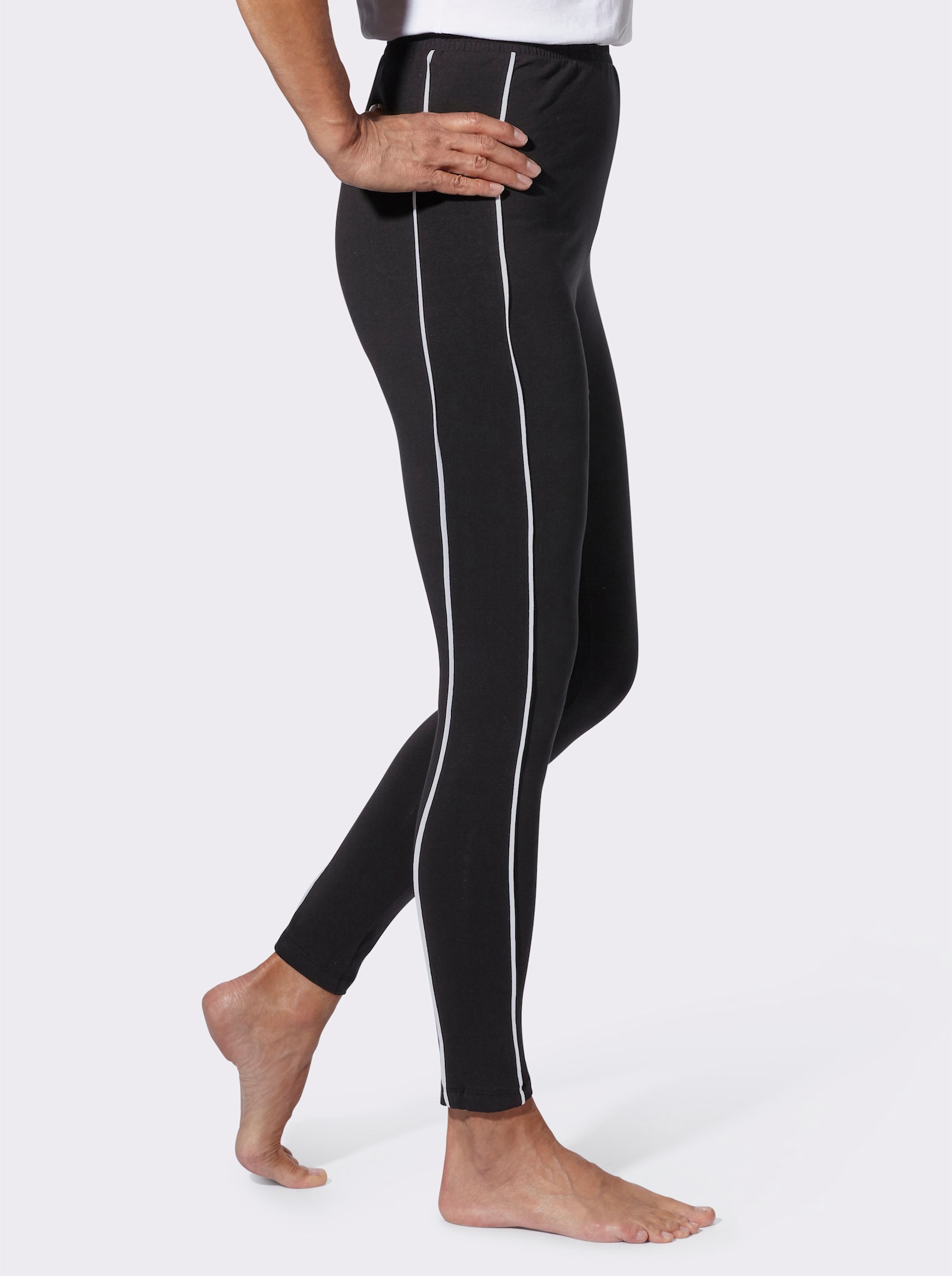 Leggings mit Kontrastpaspeln - schwarz