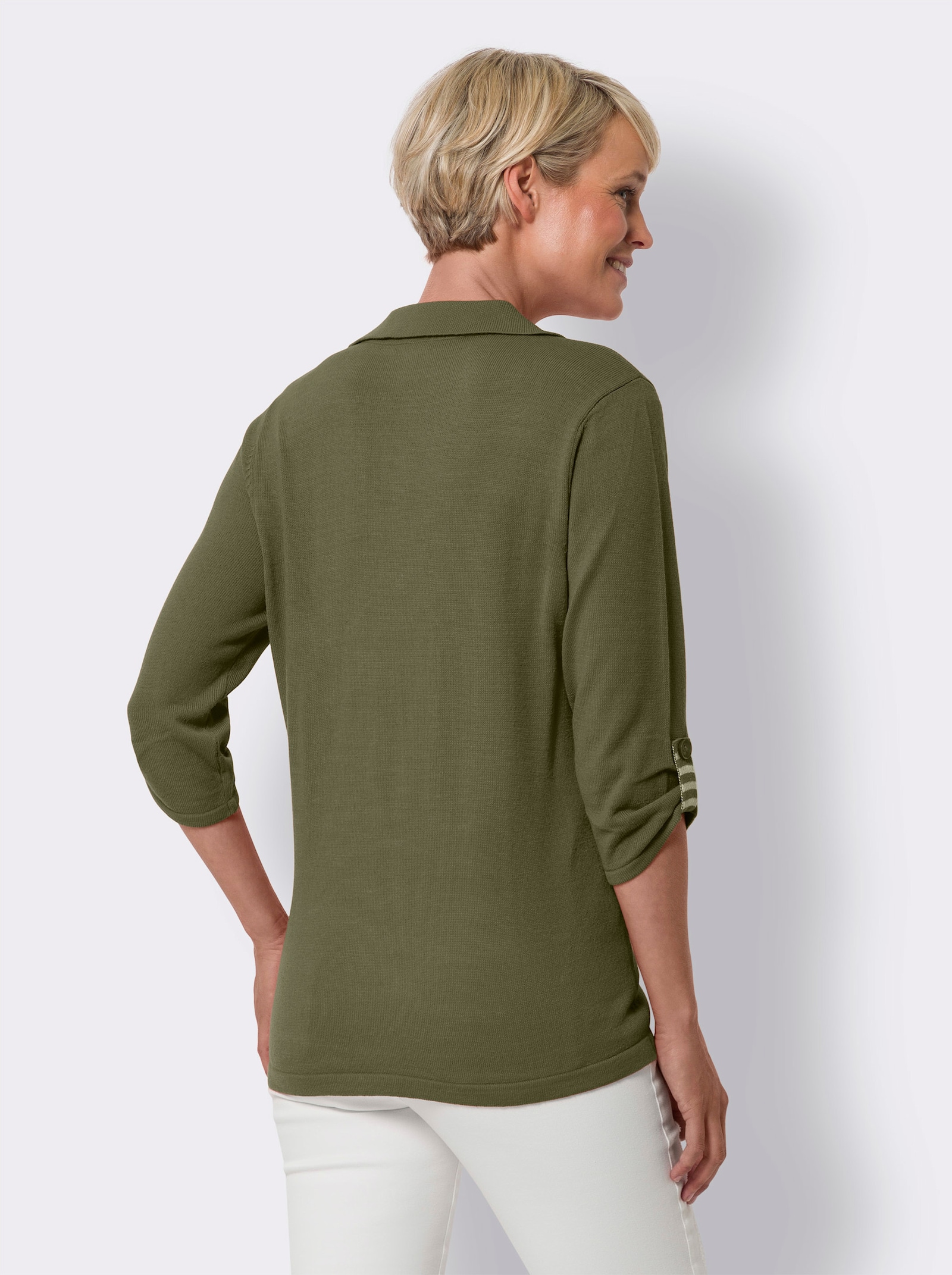 2-in-1-Pullover mit Streifen-Einsätzen - khaki-weiss-gemustert