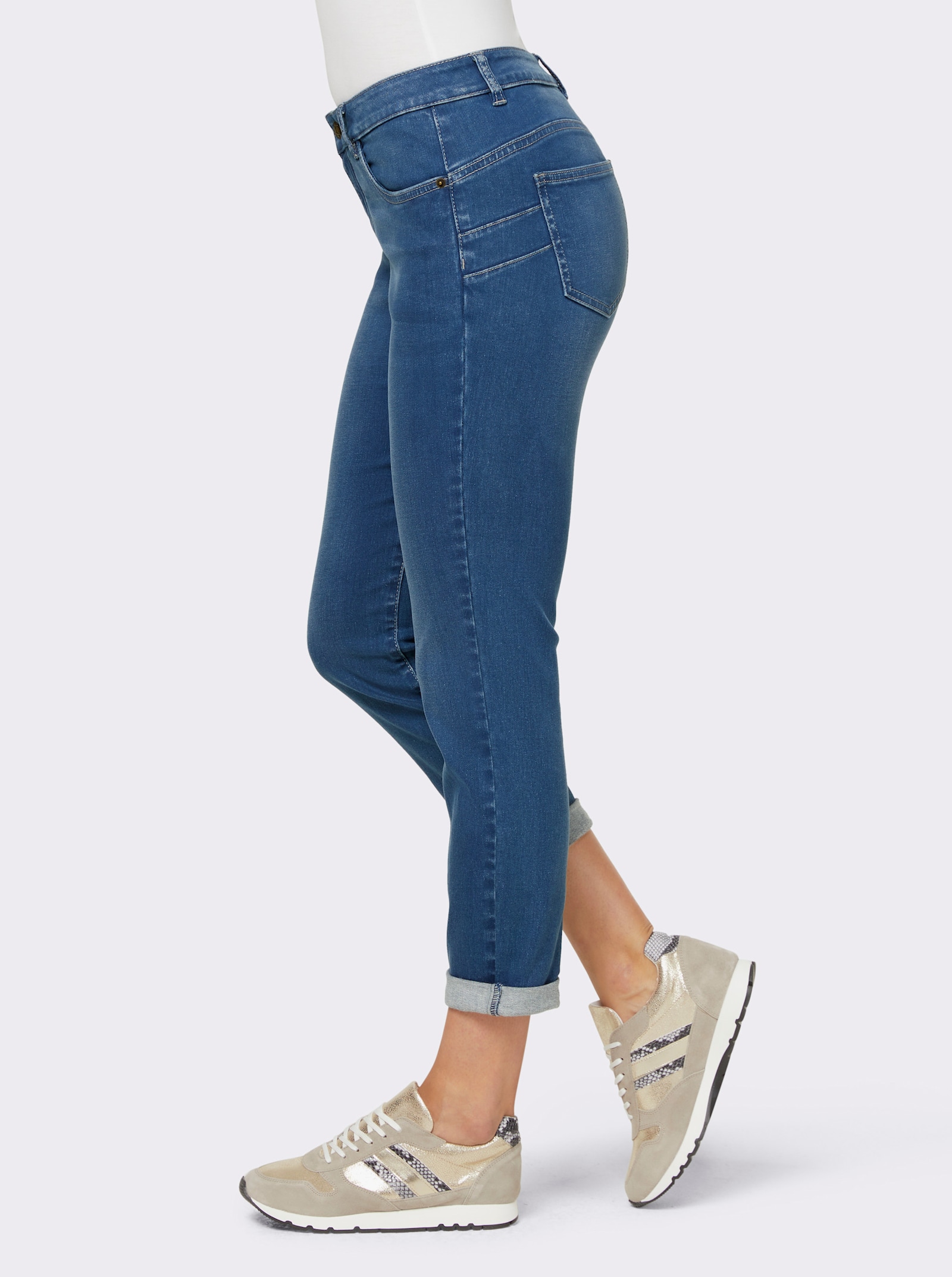 heine 5-pocketjeans met vaste omslag - blue-stonewashed