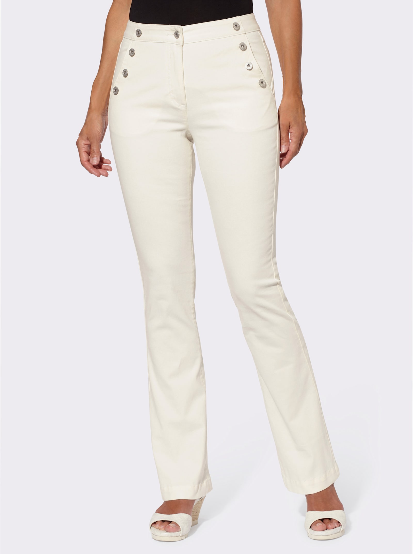 Bootcut-jeans met sierknopen - ecru