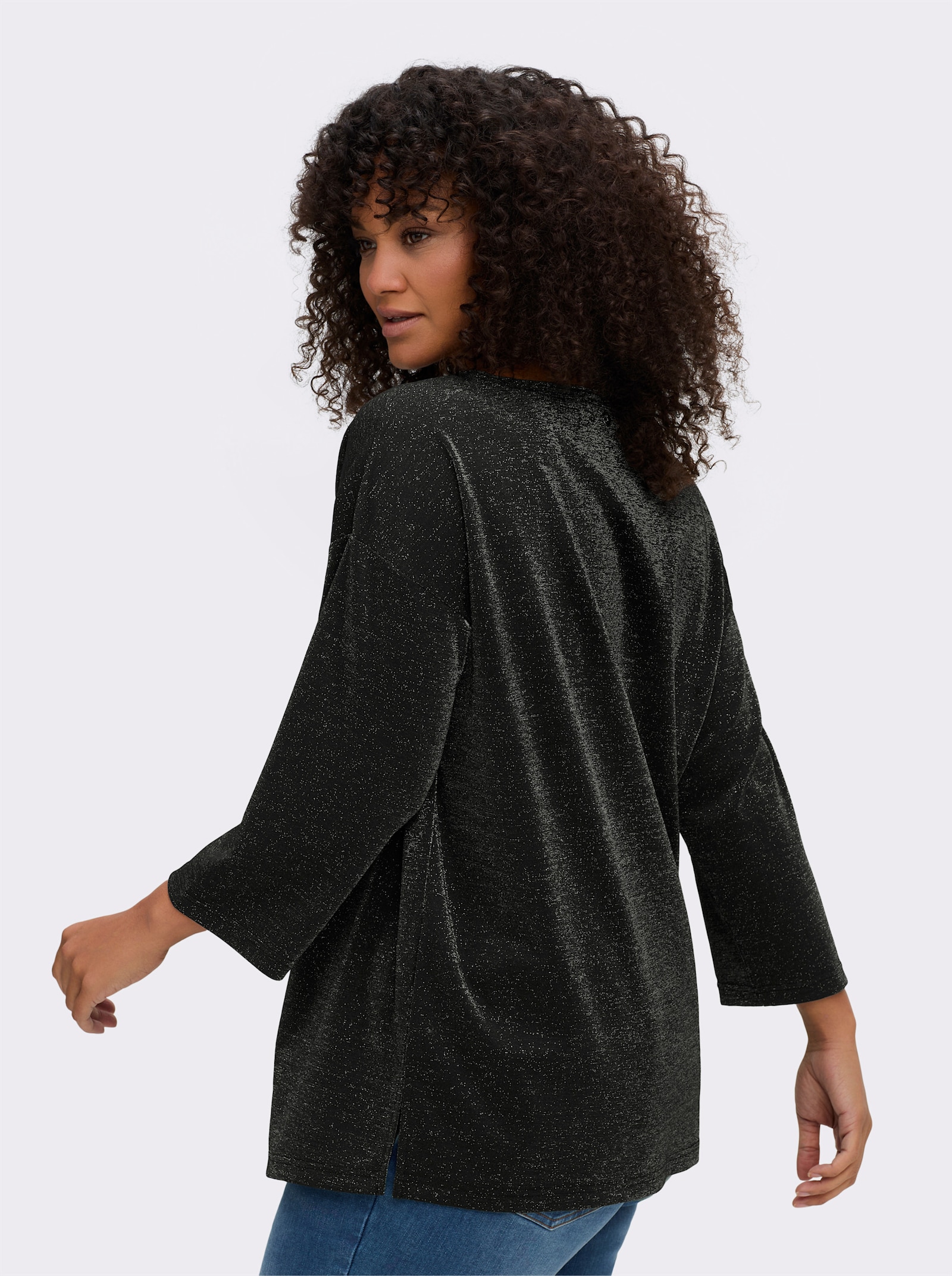 sheego Sweatshirt aus Glitzergarn - schwarz