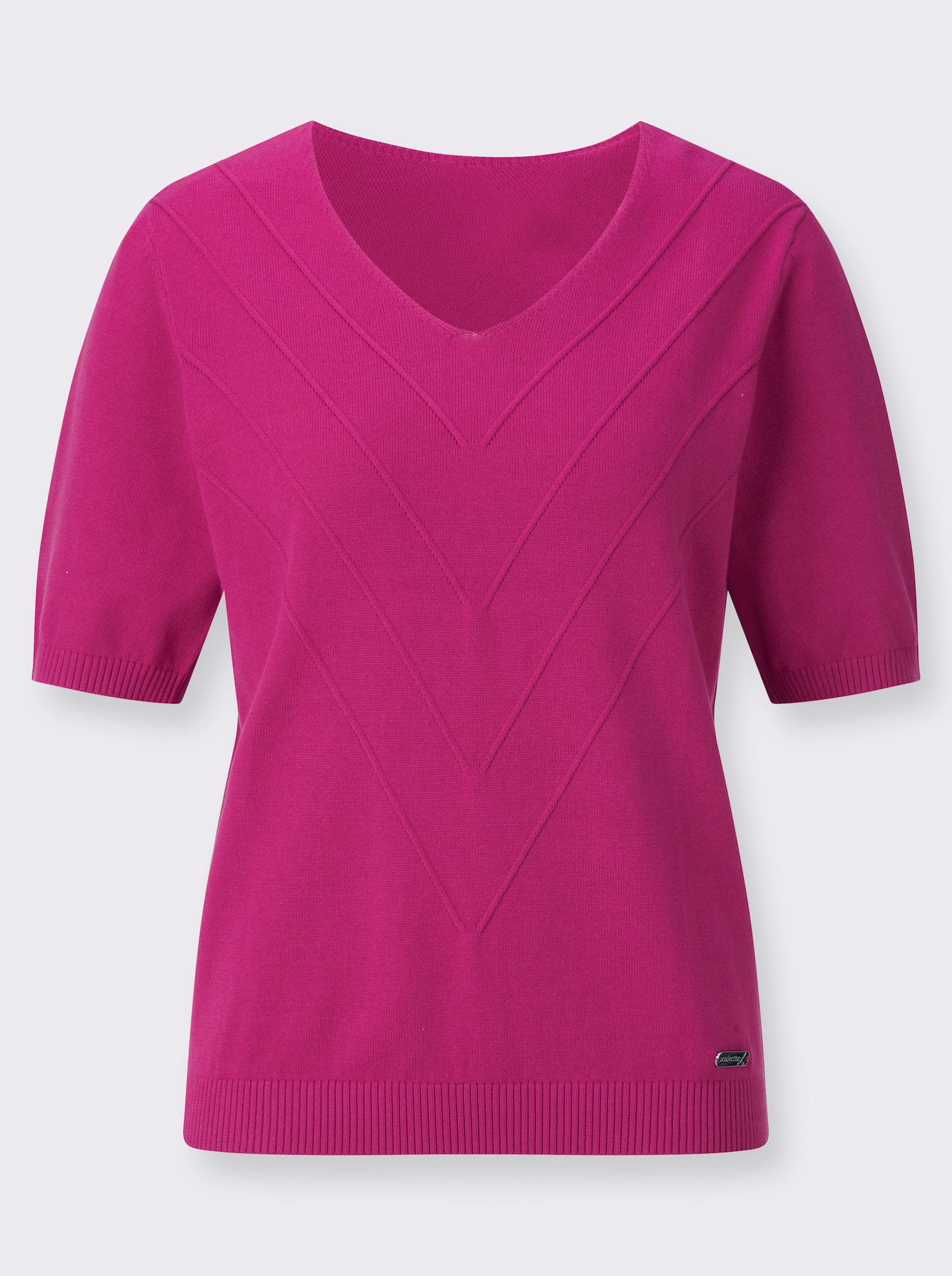 V-Ausschnitt-Pullover mit V-Strukturstrick vorn - fuchsia