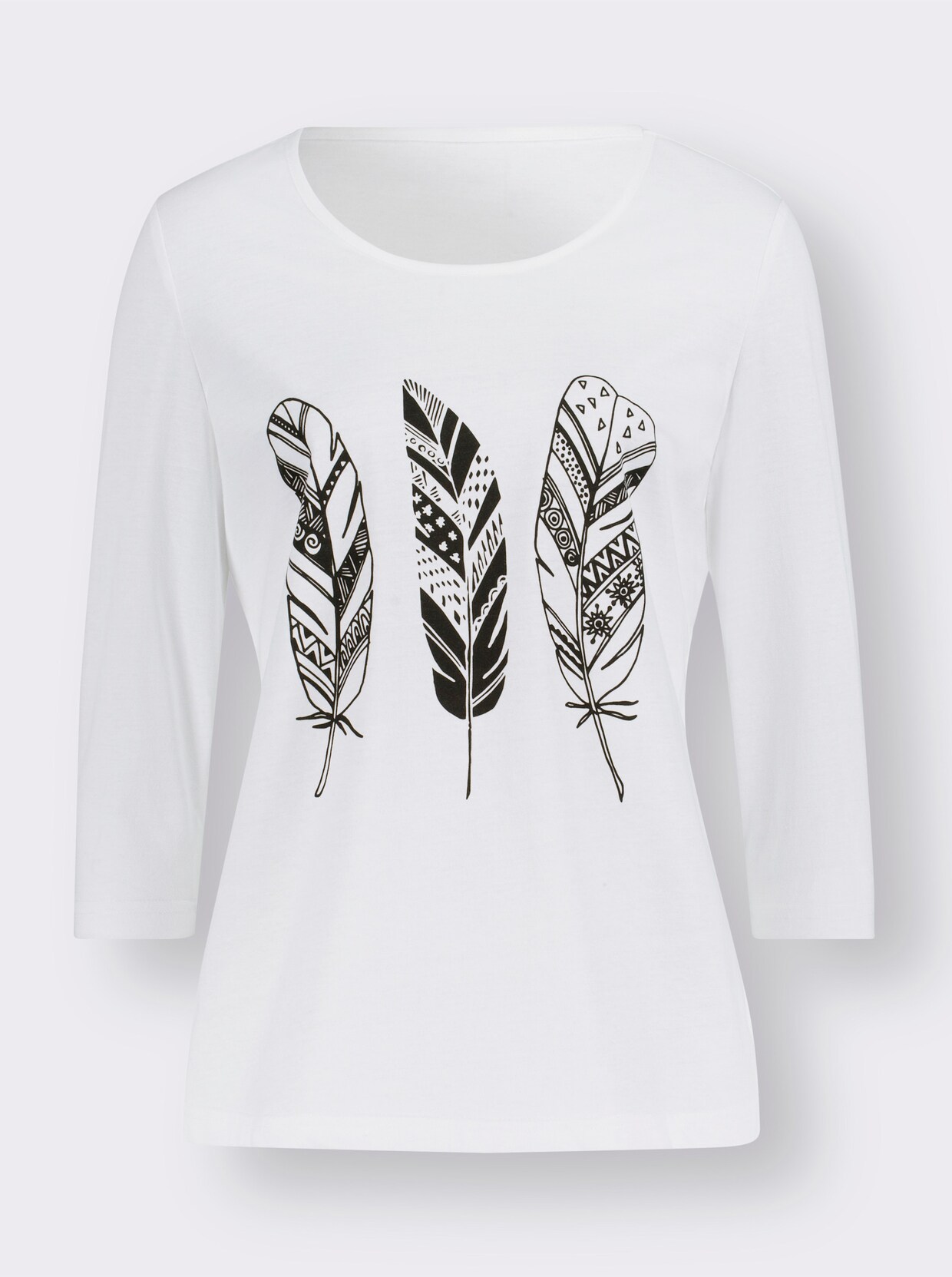 Shirt met 3/4-mouw - ecru/zwart geprint