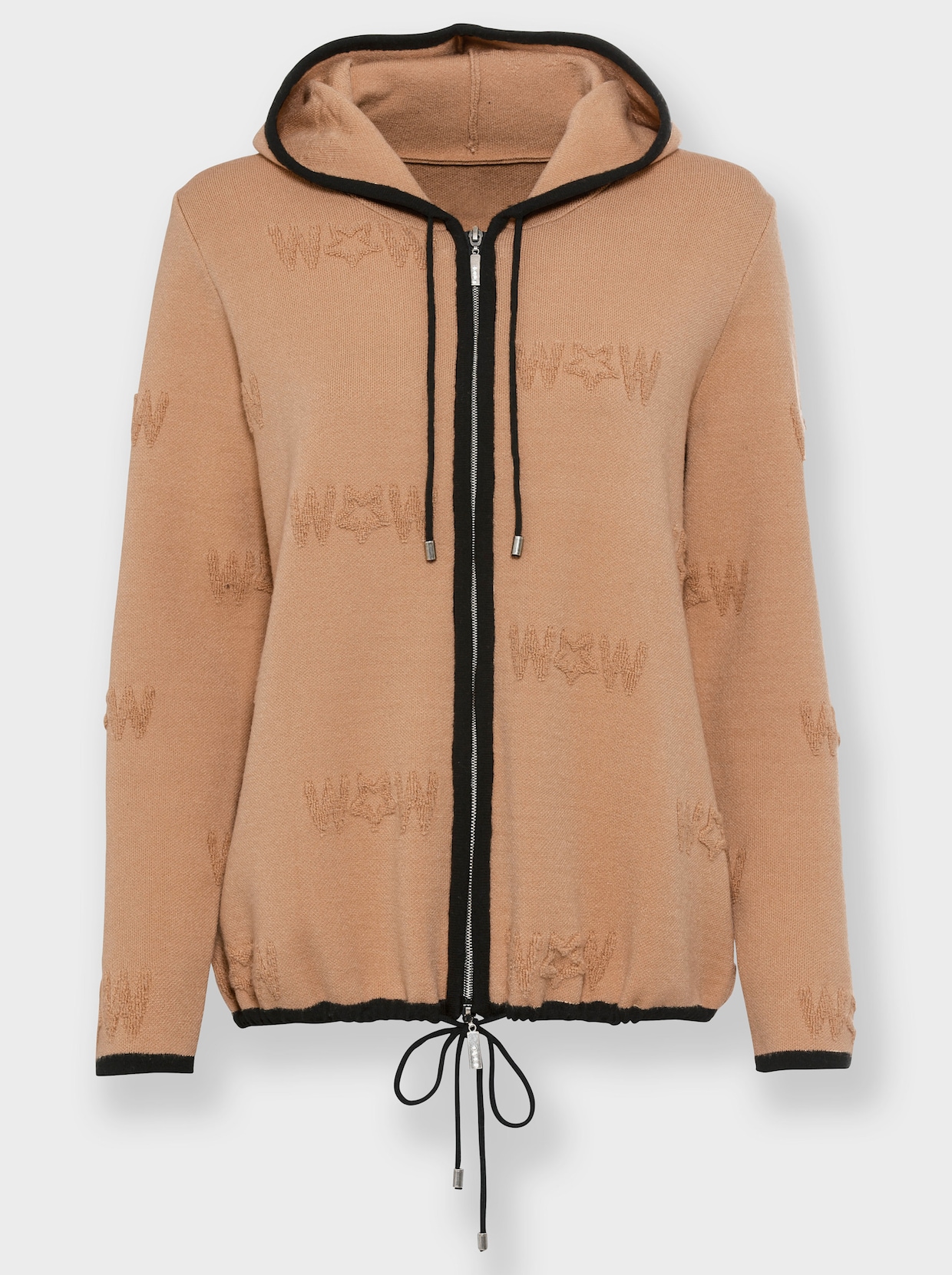 heine Gebreid vest met capuchon - camel/zwart gedessineerd